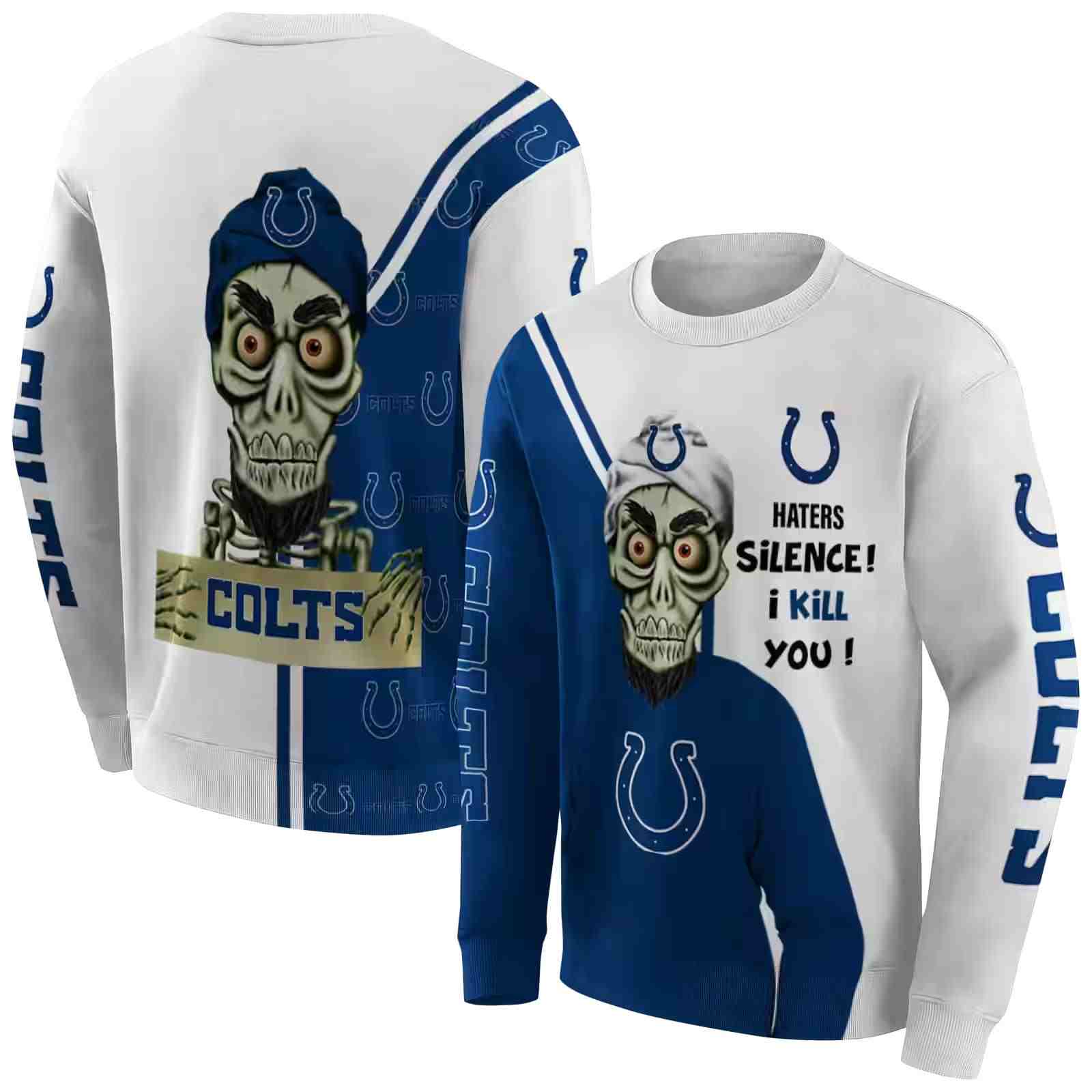 indianapolis colts achmed skull blue hoodie premium grade