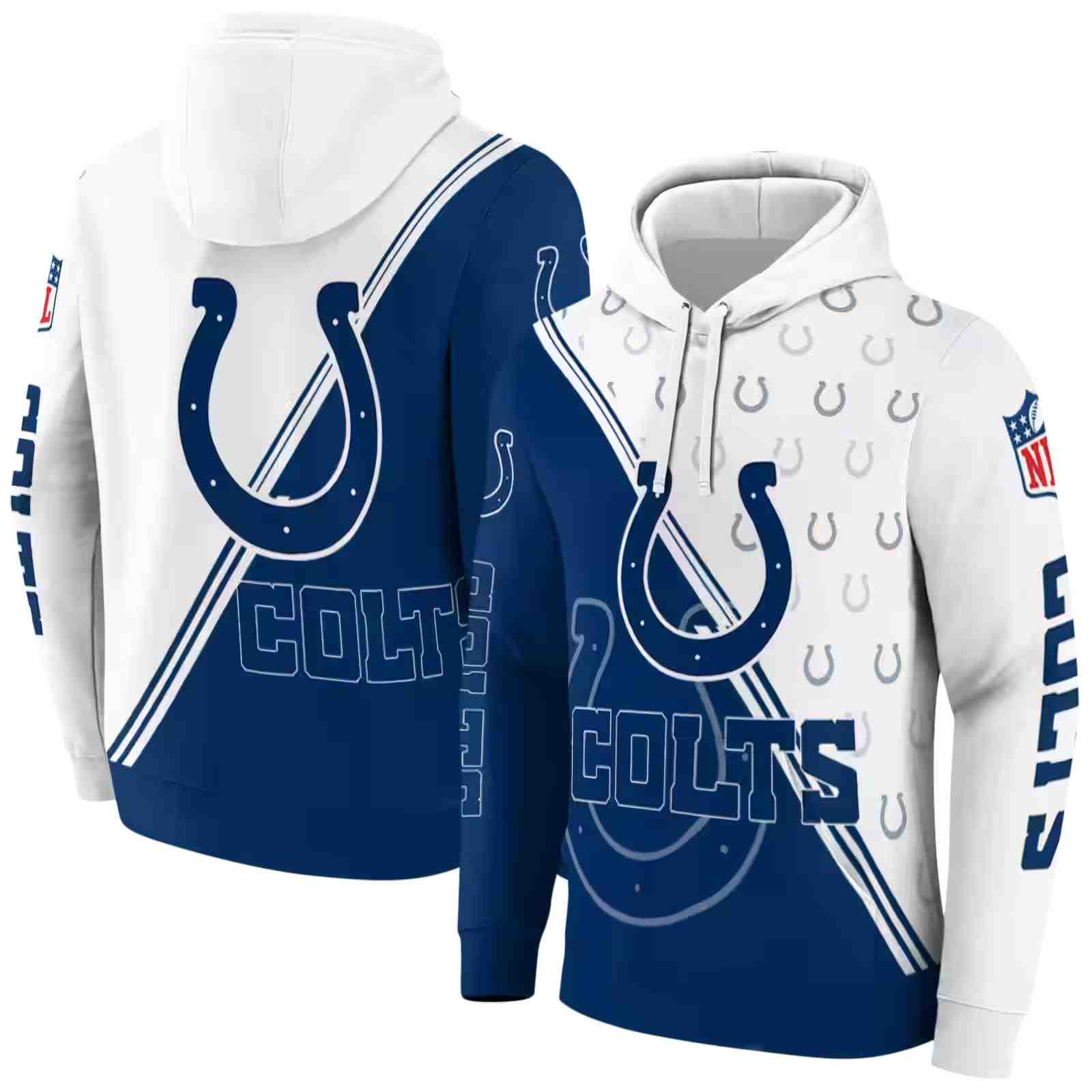 indianapolis colts diagonal stripe blue white hoodie fashion forward