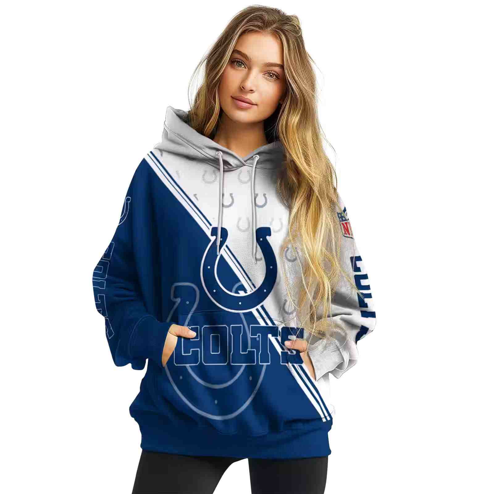 indianapolis colts diagonal stripe blue white hoodie high quality