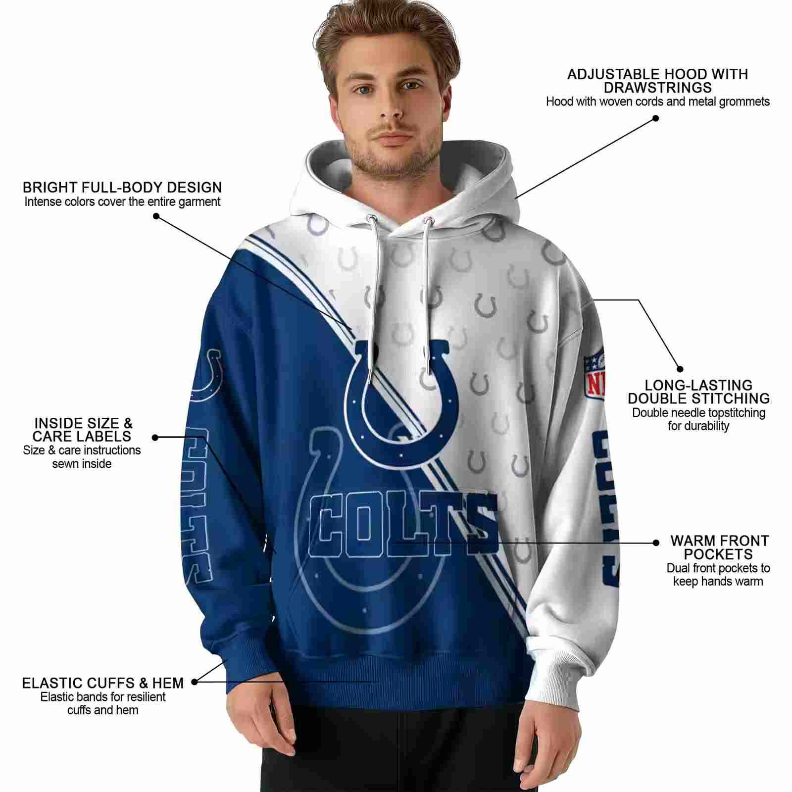 indianapolis colts diagonal stripe blue white hoodie latest model