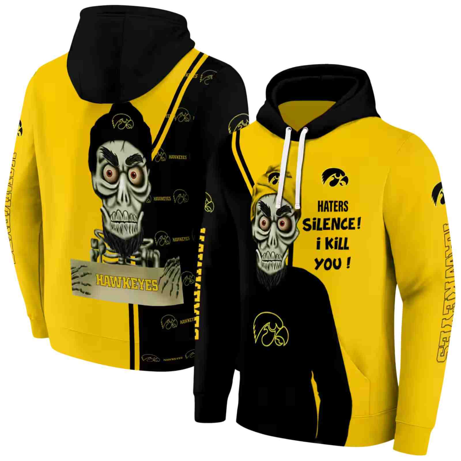 iowa hawkeyes achmed skull black hoodie fashion forward