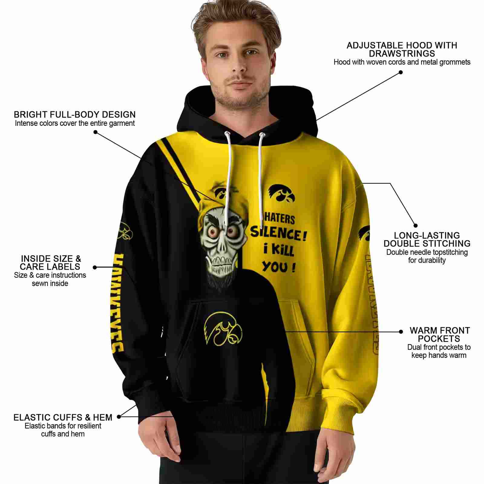 iowa hawkeyes achmed skull black hoodie latest model