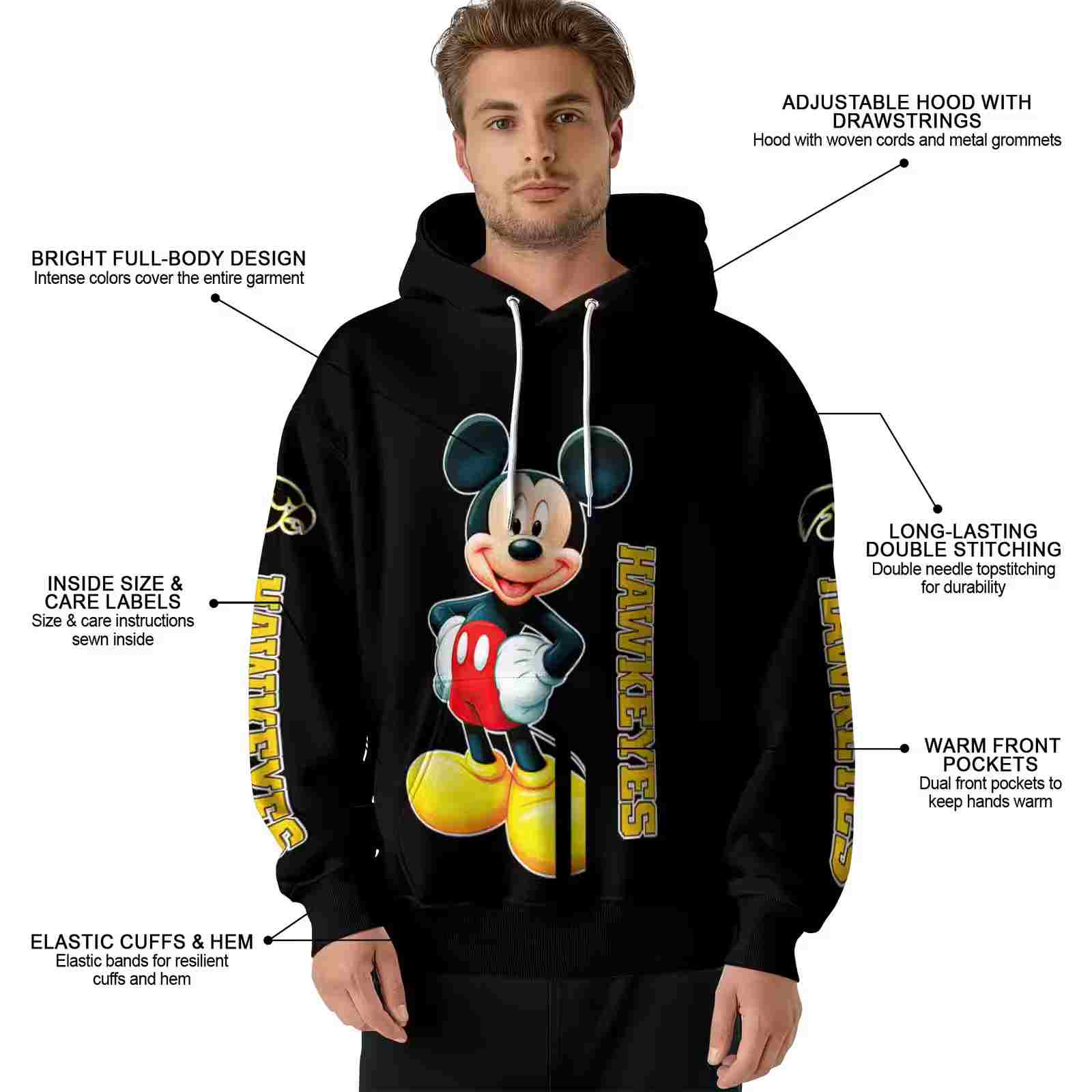 iowa hawkeyes mickey mouse black hoodie latest model