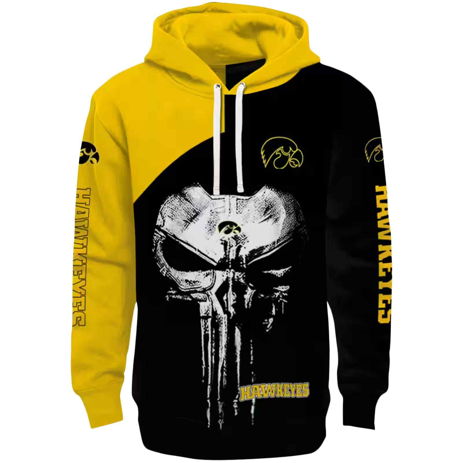 Iowa Hawkeyes Skull Punisher Gold Black Hoodie