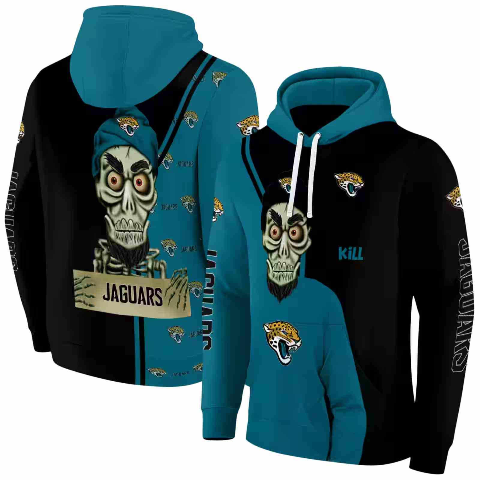 jacksonville jaguars achmed skull teal hoodie fashion forward