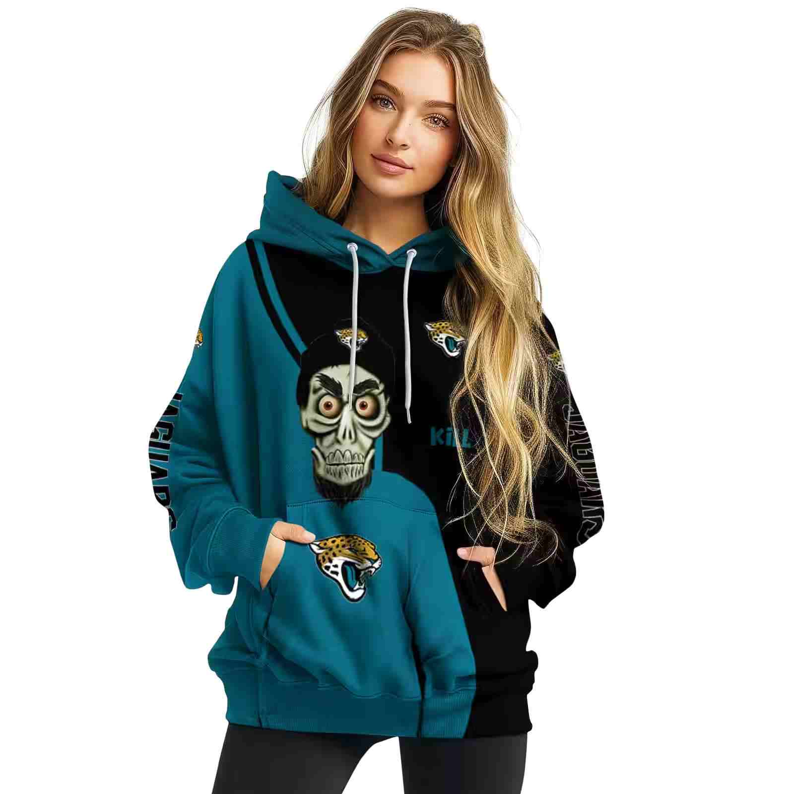 jacksonville jaguars achmed skull teal hoodie high quality