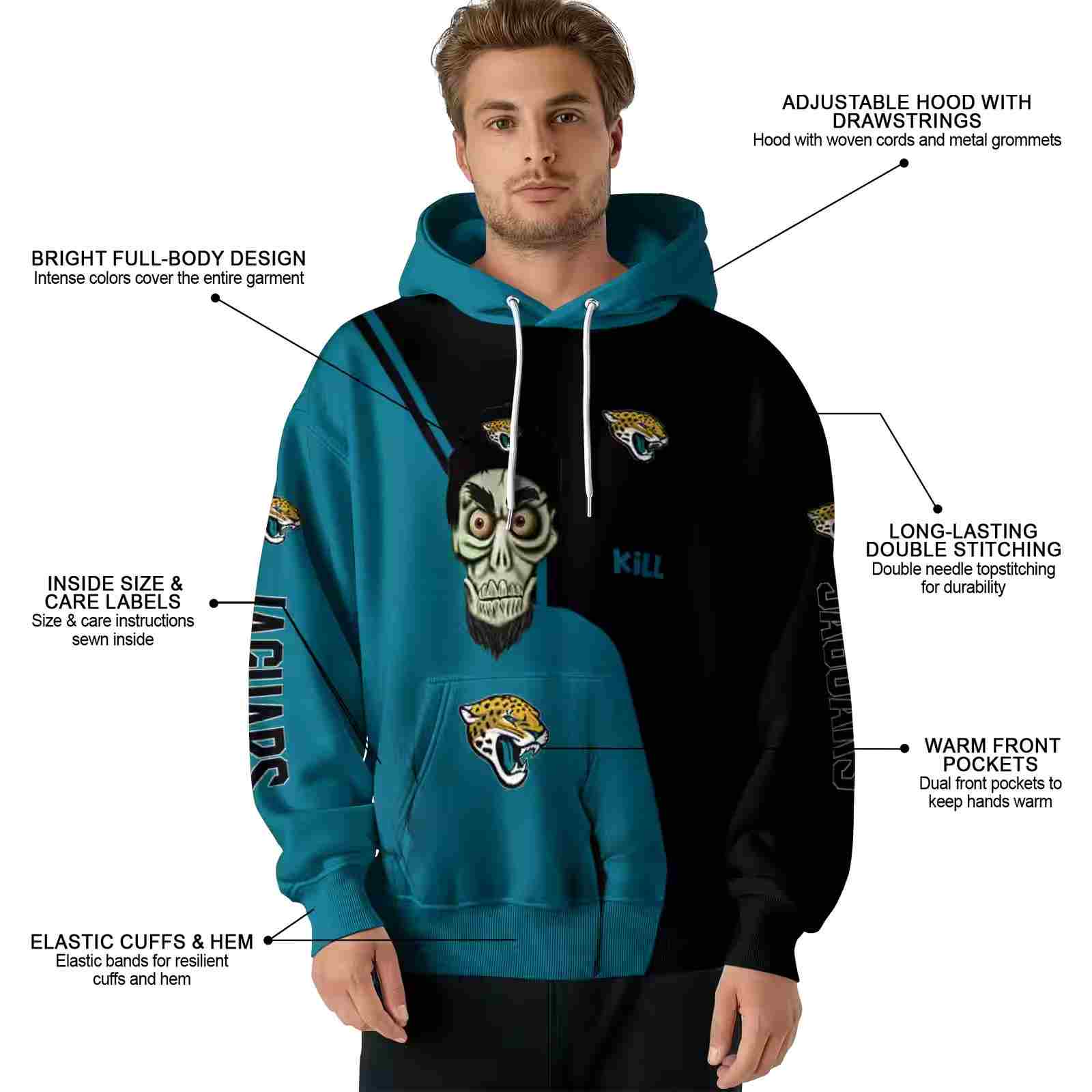 jacksonville jaguars achmed skull teal hoodie latest model