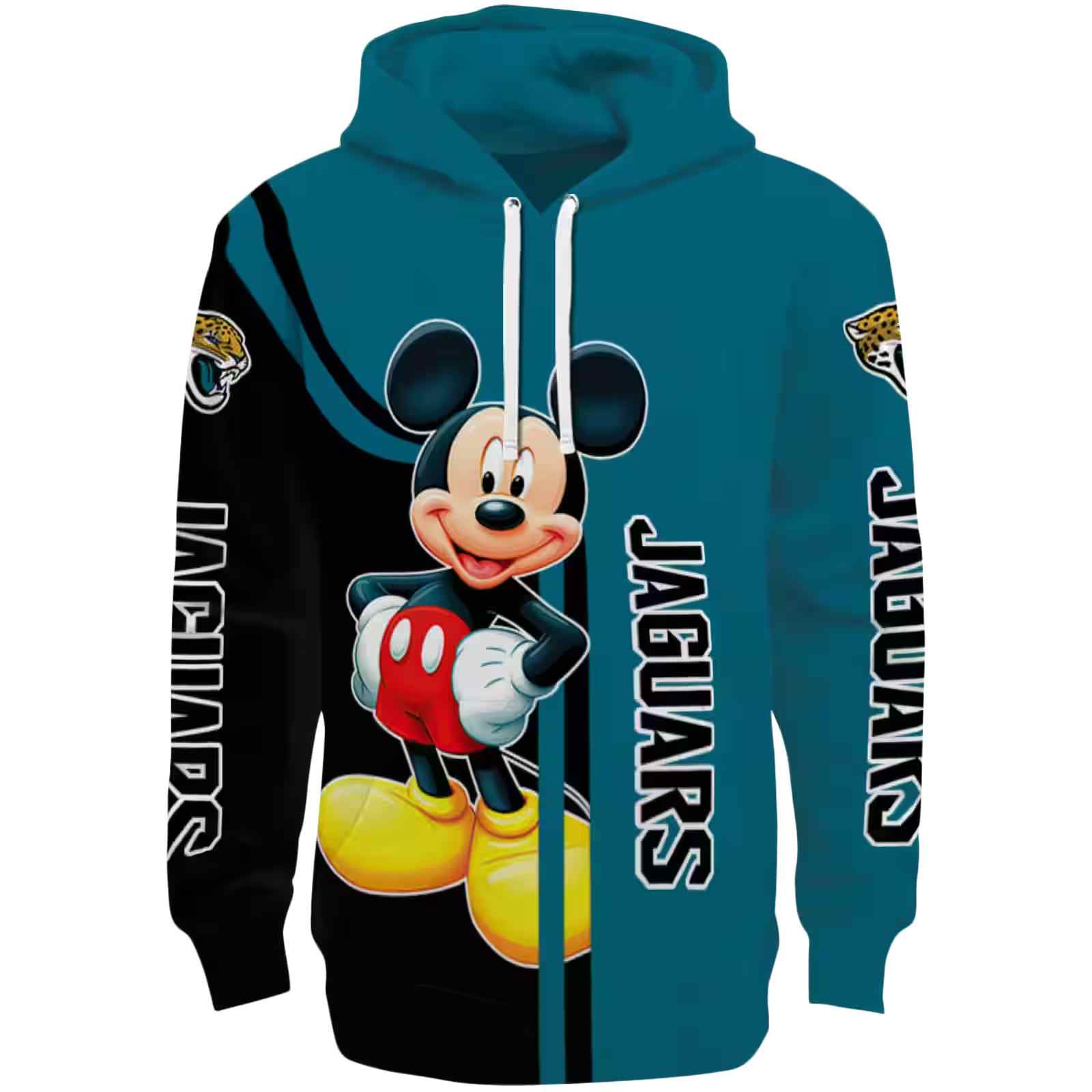 Jacksonville Jaguars Mickey Mouse Teal Black Hoodie