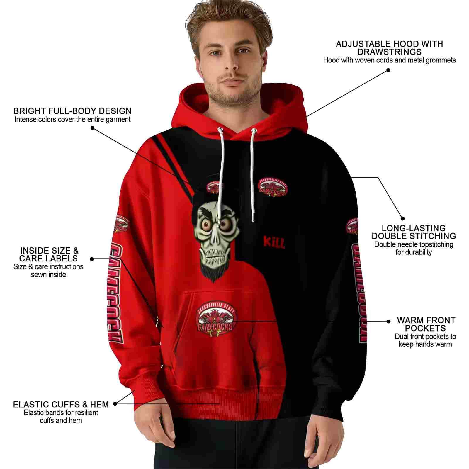 jacksonville state gamecocks achmed skull red hoodie latest model