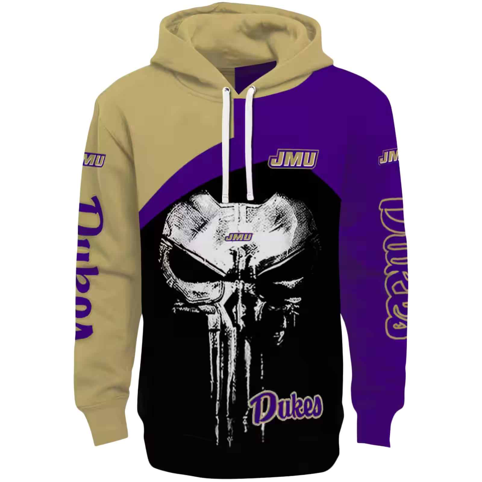 James Madison Dukes Skull Punisher Gold Black Hoodie
