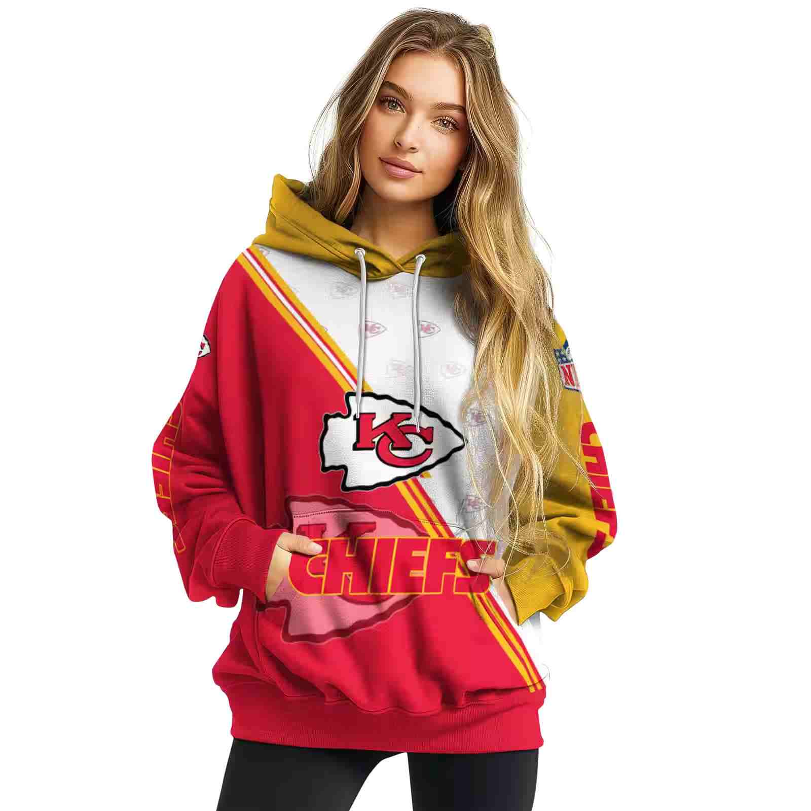 kansas city chiefs diagonal stripe red white hoodie high quality