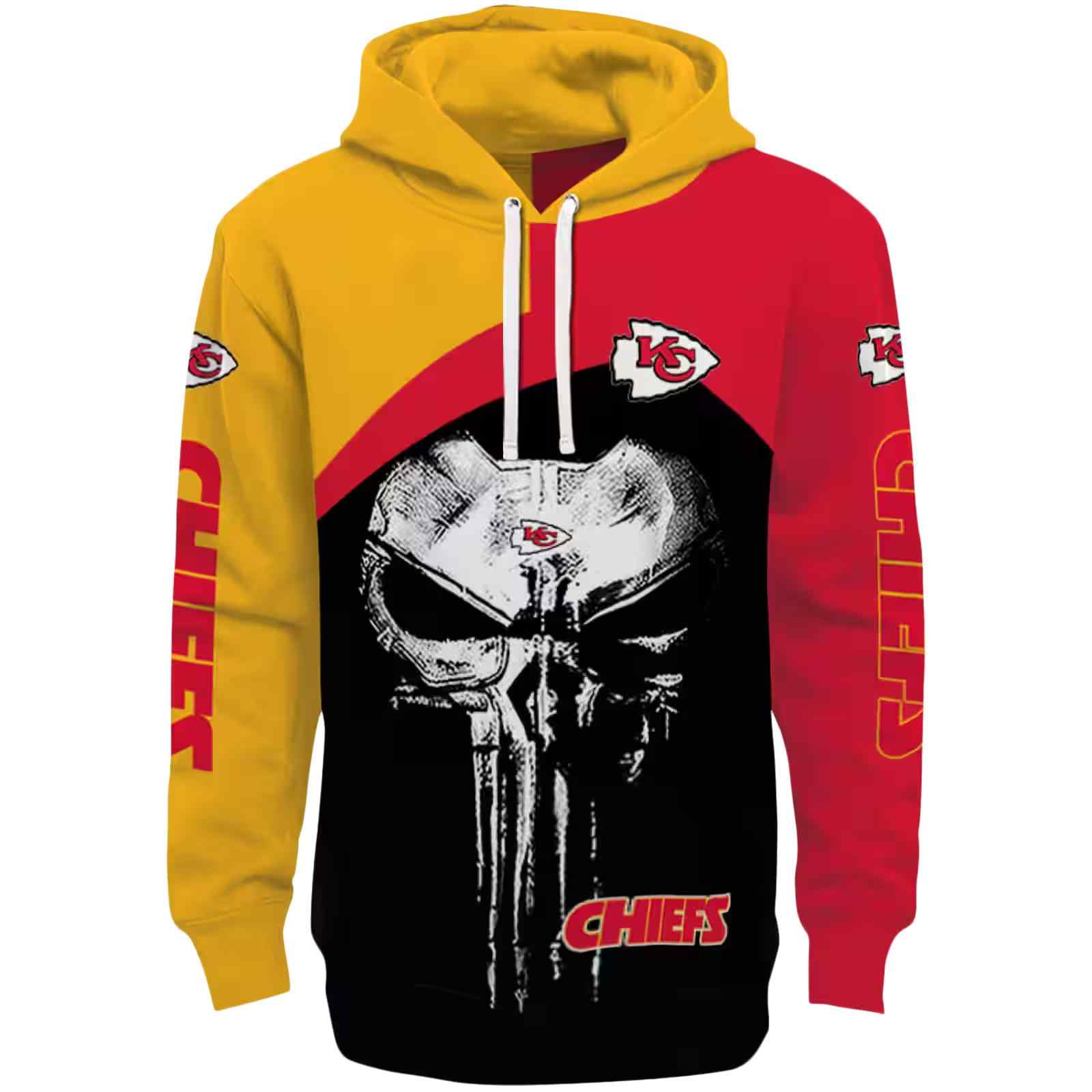 Kansas City Chiefs Skull Punisher Gold Black Hoodie