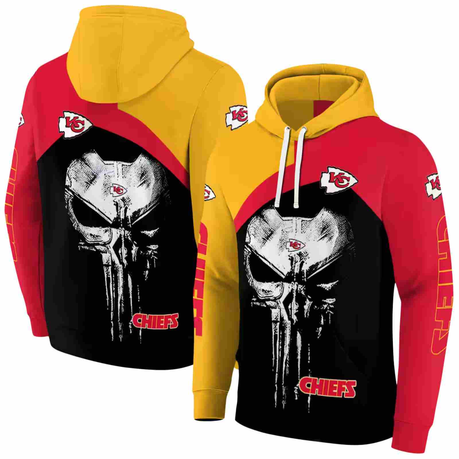 kansas city chiefs skull punisher gold black hoodie fashion forward