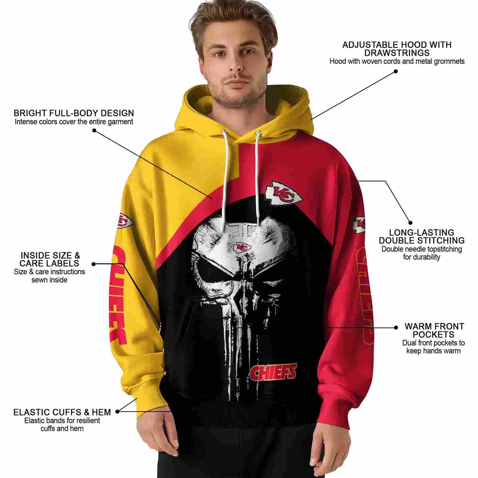 kansas city chiefs skull punisher gold black hoodie latest model