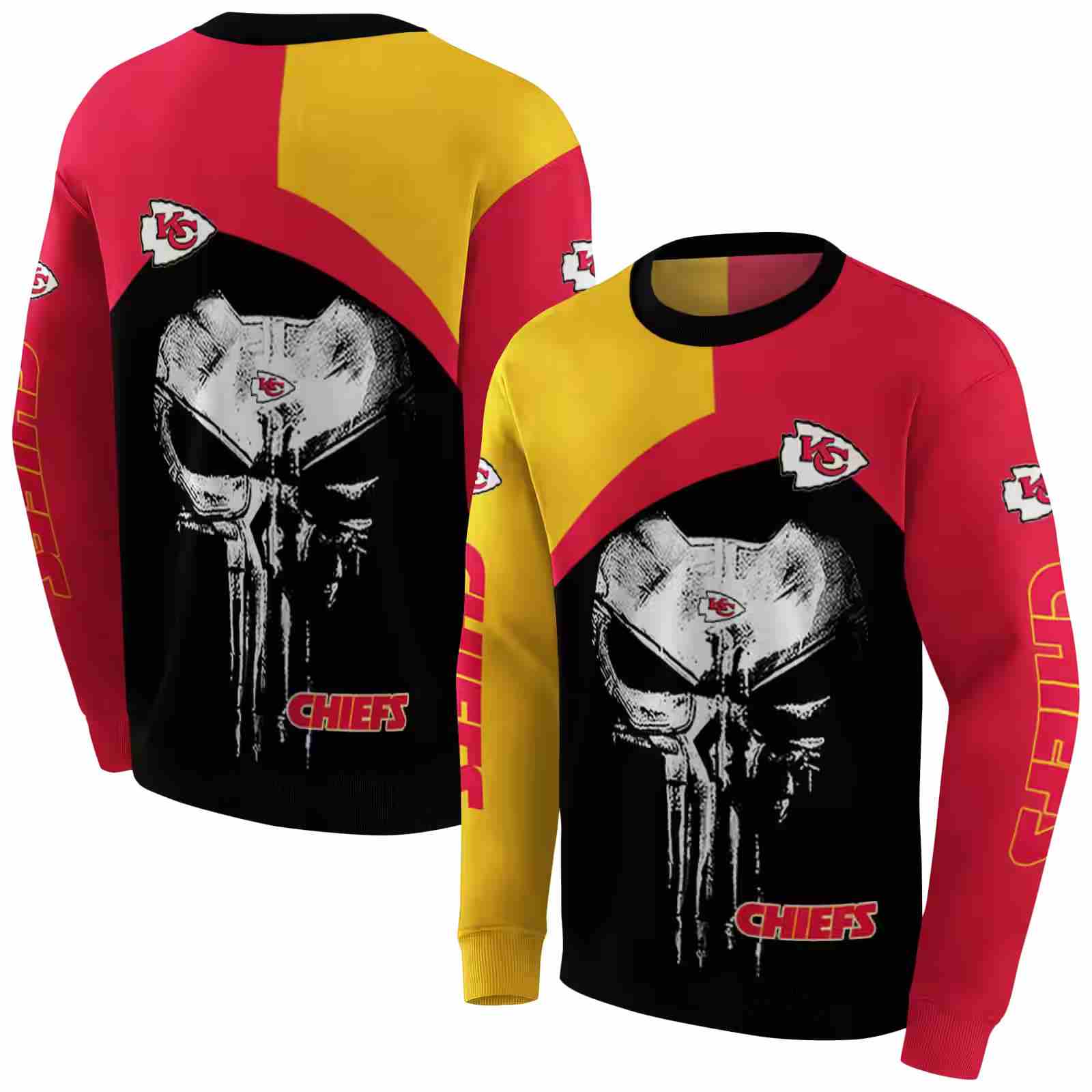 kansas city chiefs skull punisher gold black hoodie premium grade