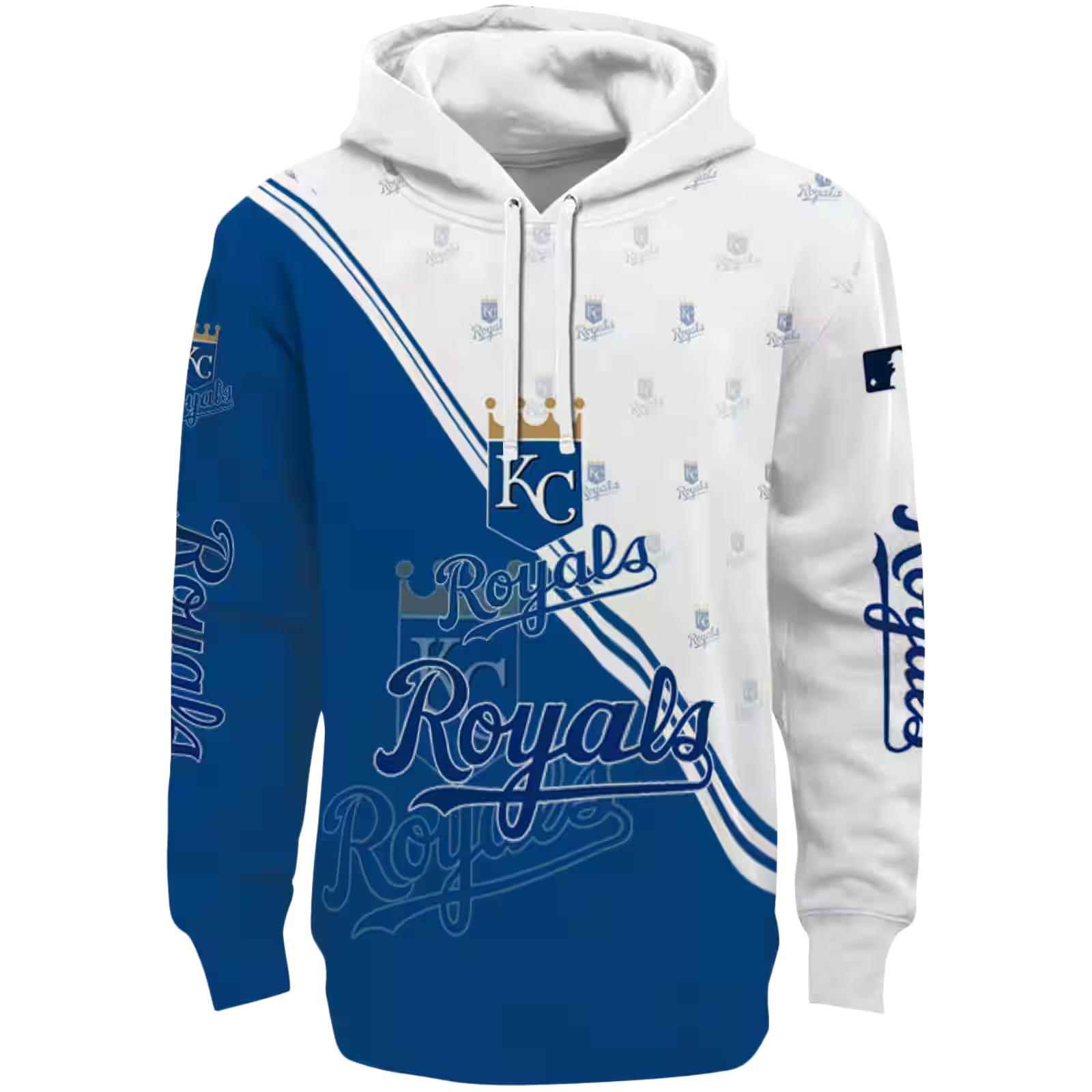 Kansas City Royals Diagonal Stripe Royal Blue White Hoodie