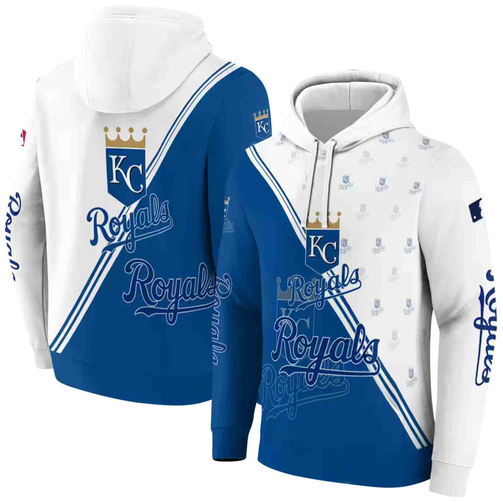 kansas city royals diagonal stripe royal blue white hoodie fashion forward