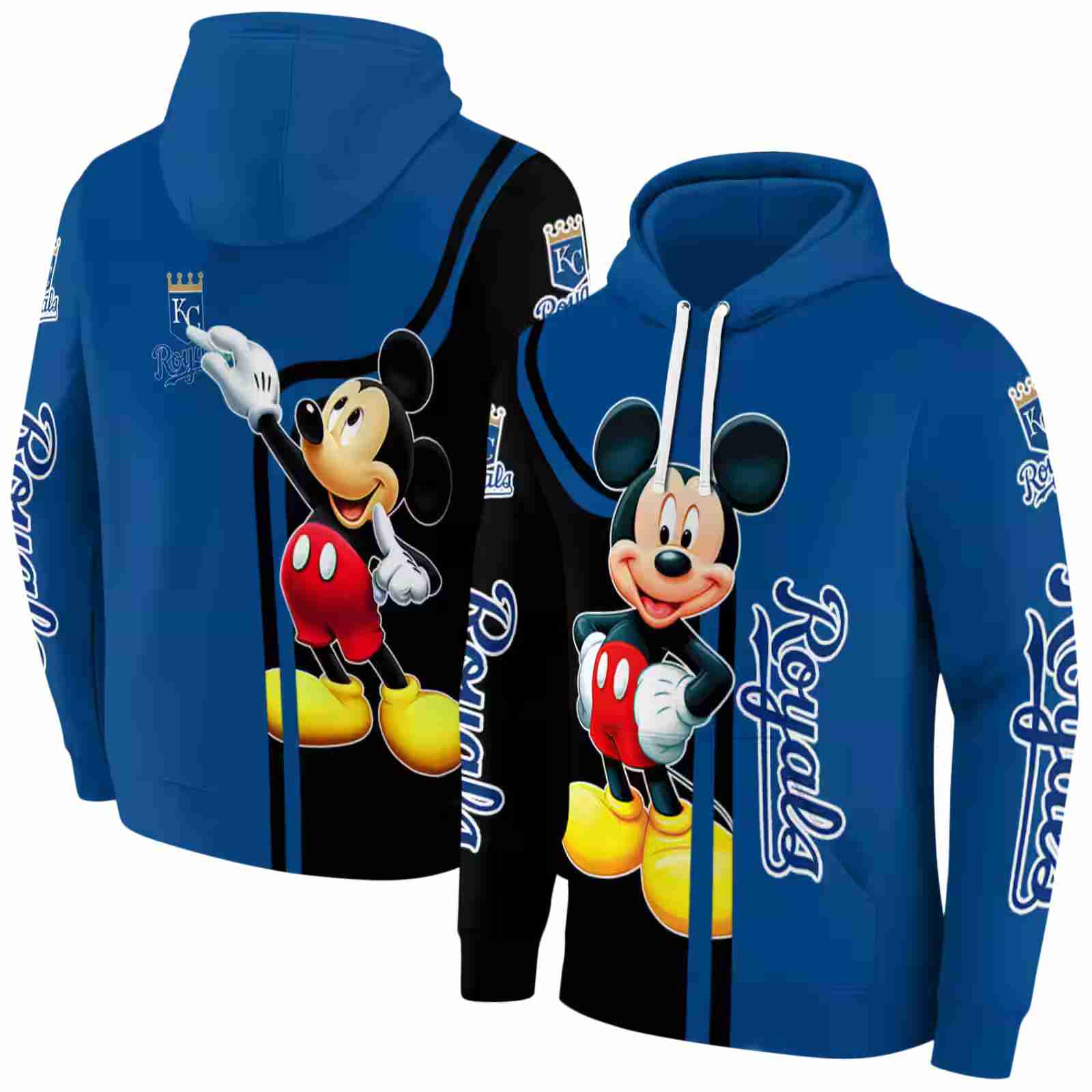 kansas city royals mickey mouse royal blue black hoodie fashion forward