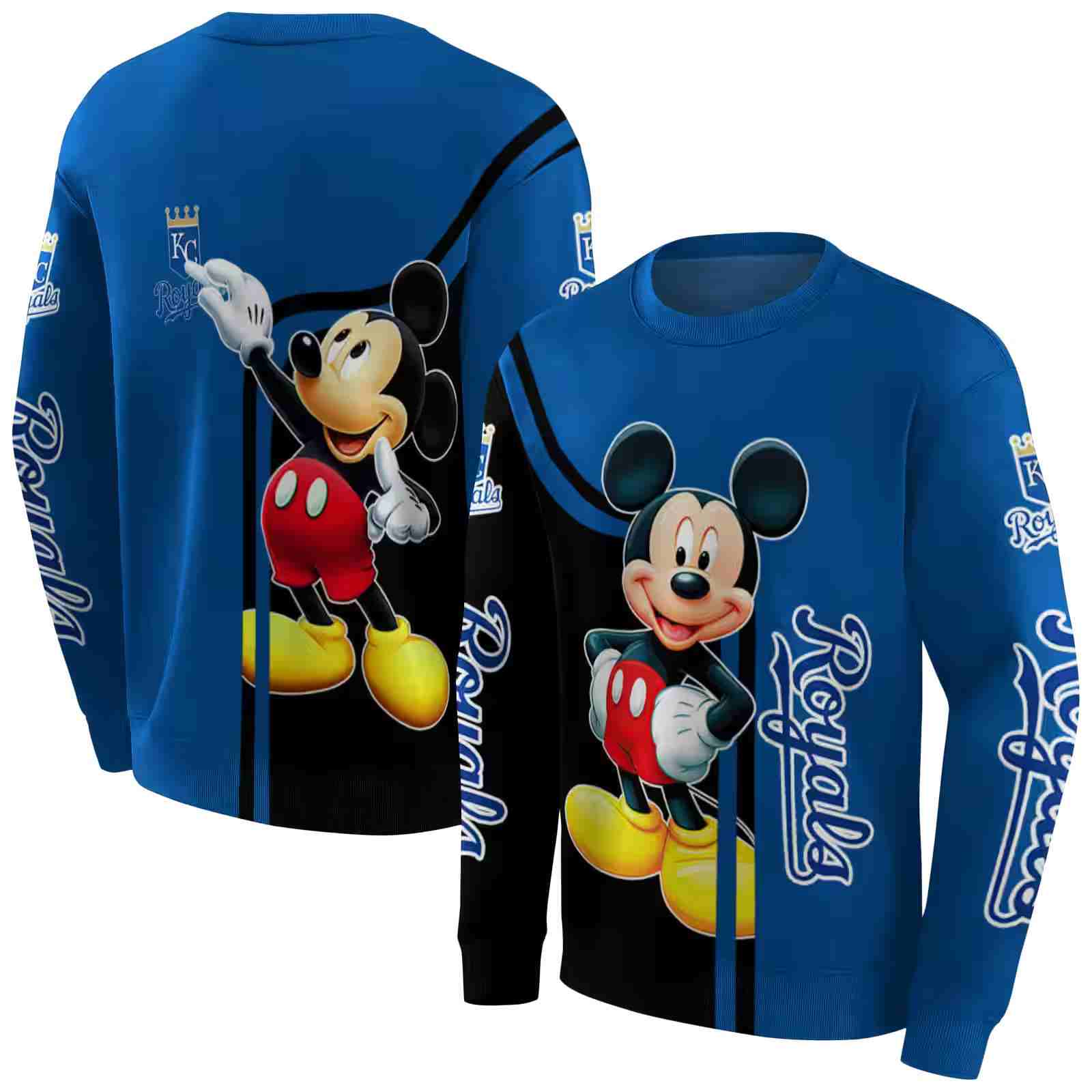 kansas city royals mickey mouse royal blue black hoodie premium grade