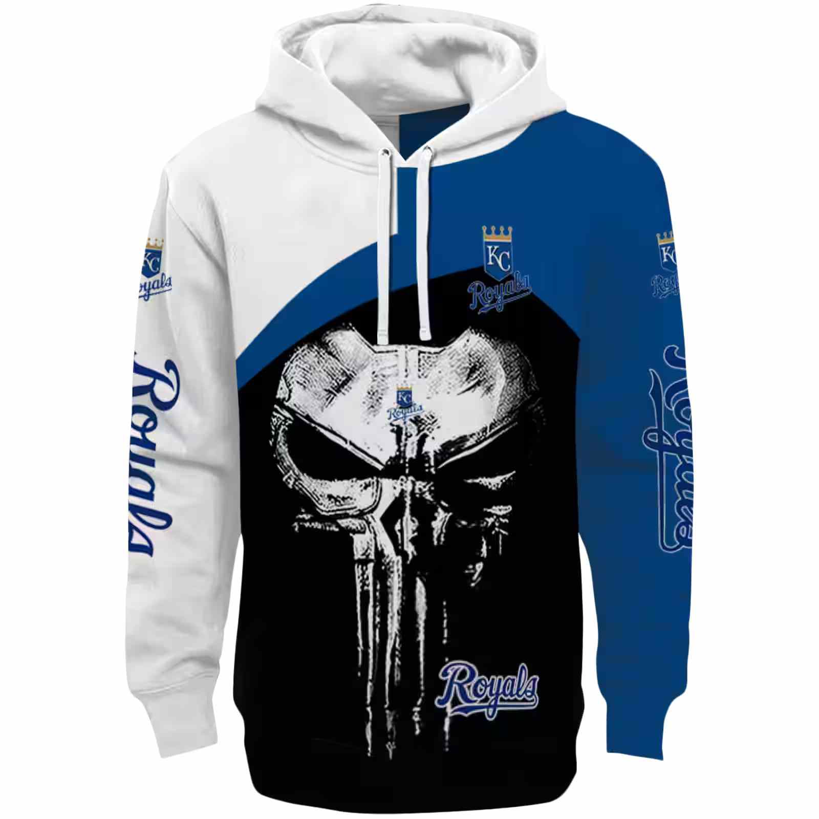 Kansas City Royals Skull Punisher White Black Hoodie