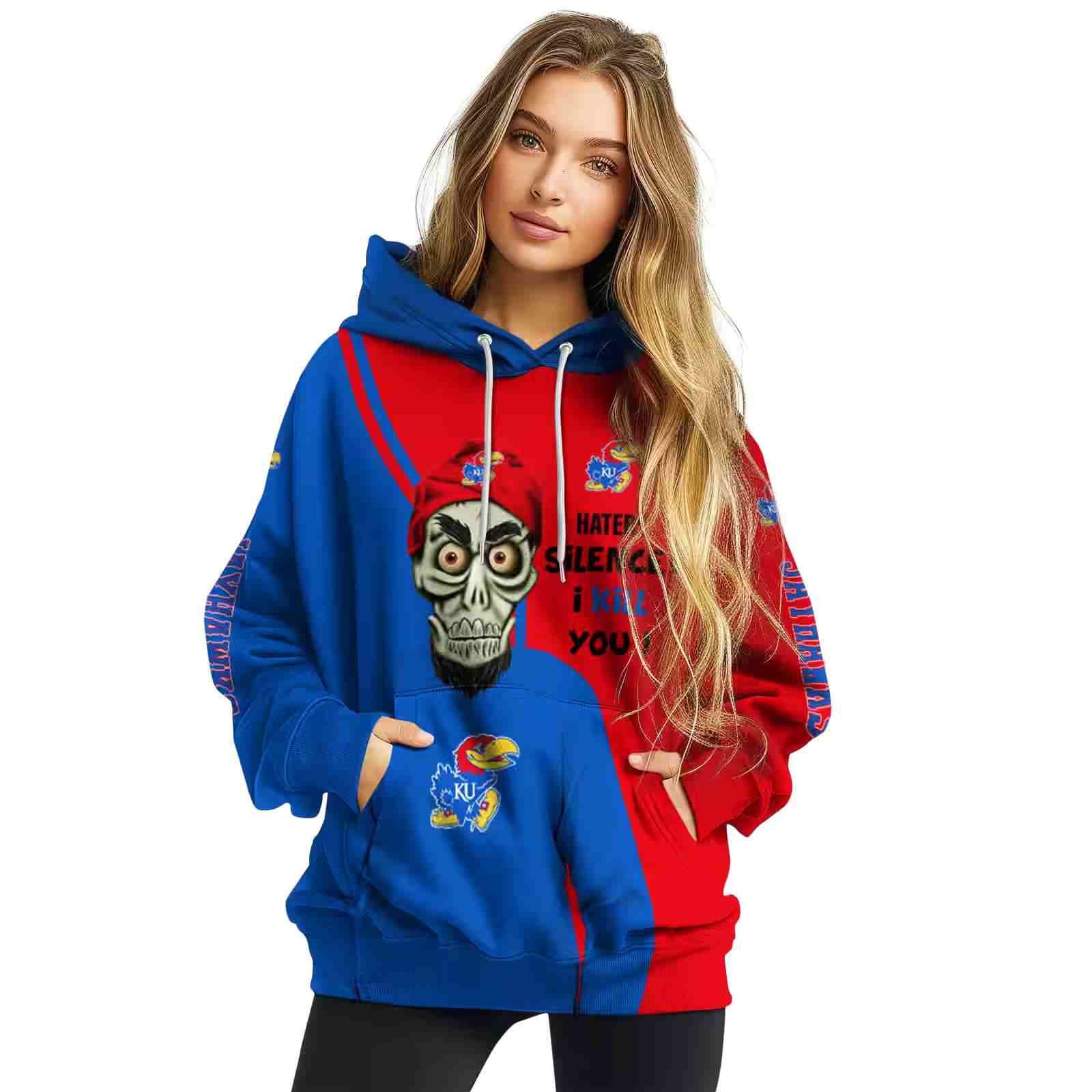 kansas jayhawks achmed skull blue hoodie high quality