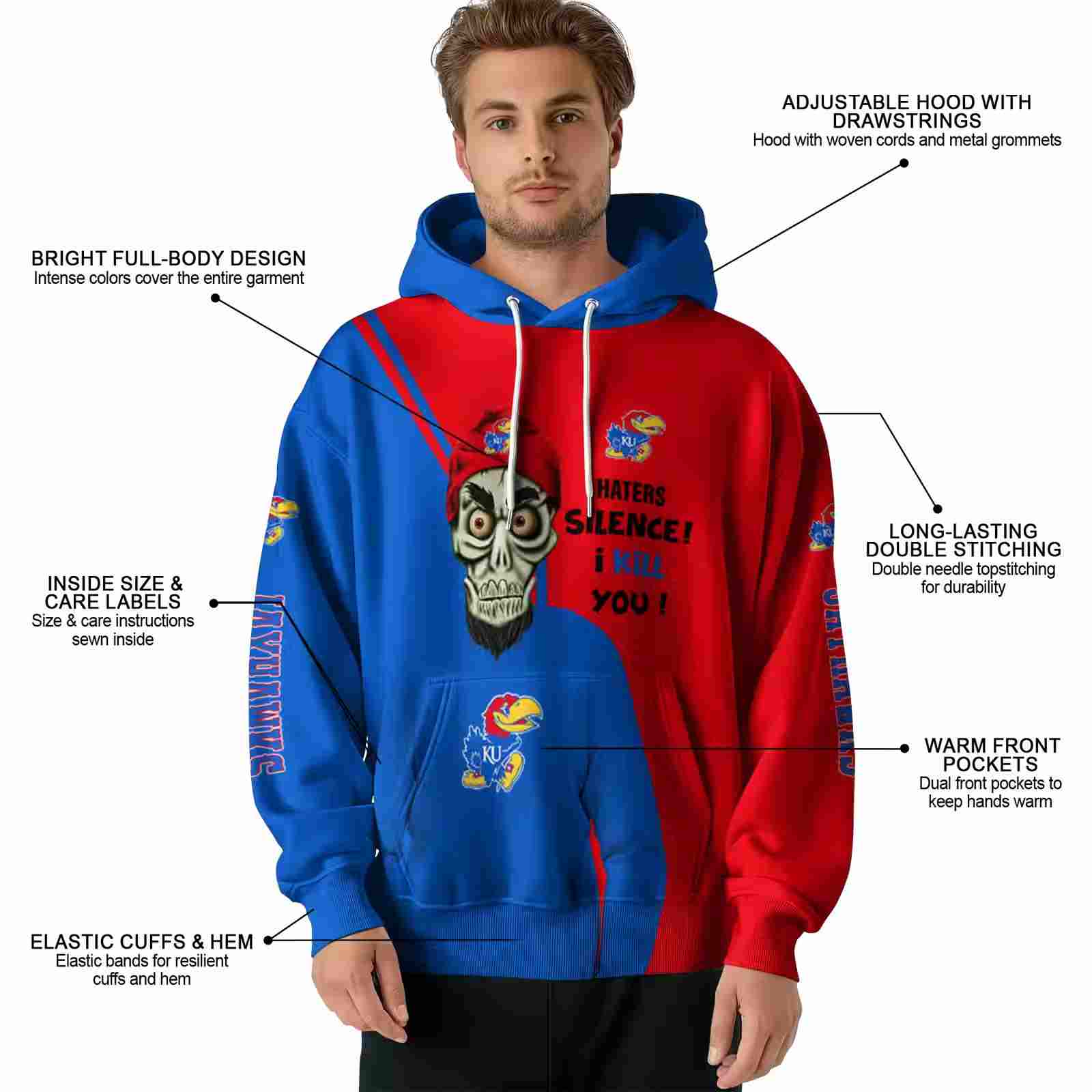 kansas jayhawks achmed skull blue hoodie latest model