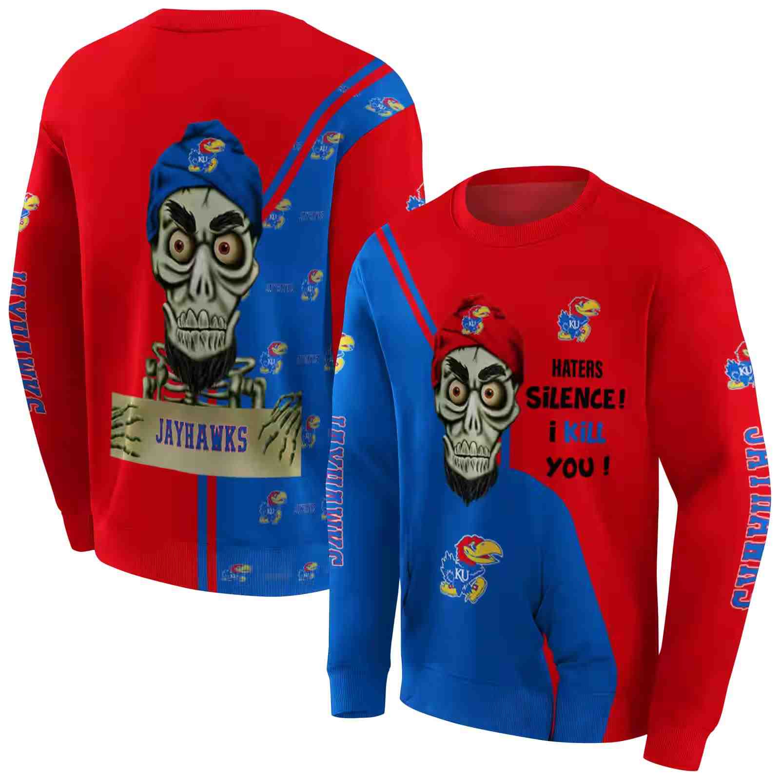 kansas jayhawks achmed skull blue hoodie premium grade