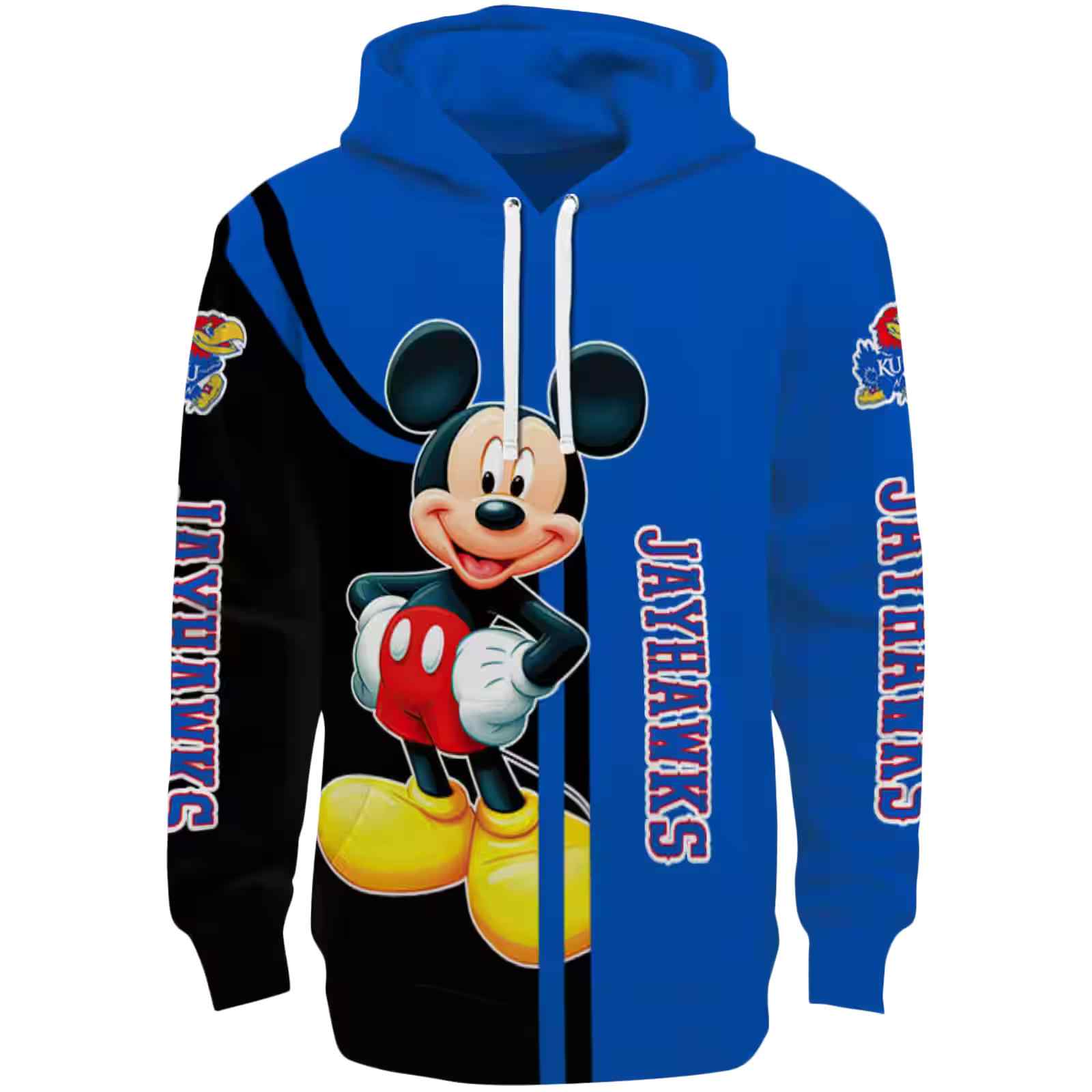 Kansas Jayhawks Mickey Mouse Blue Black Hoodie