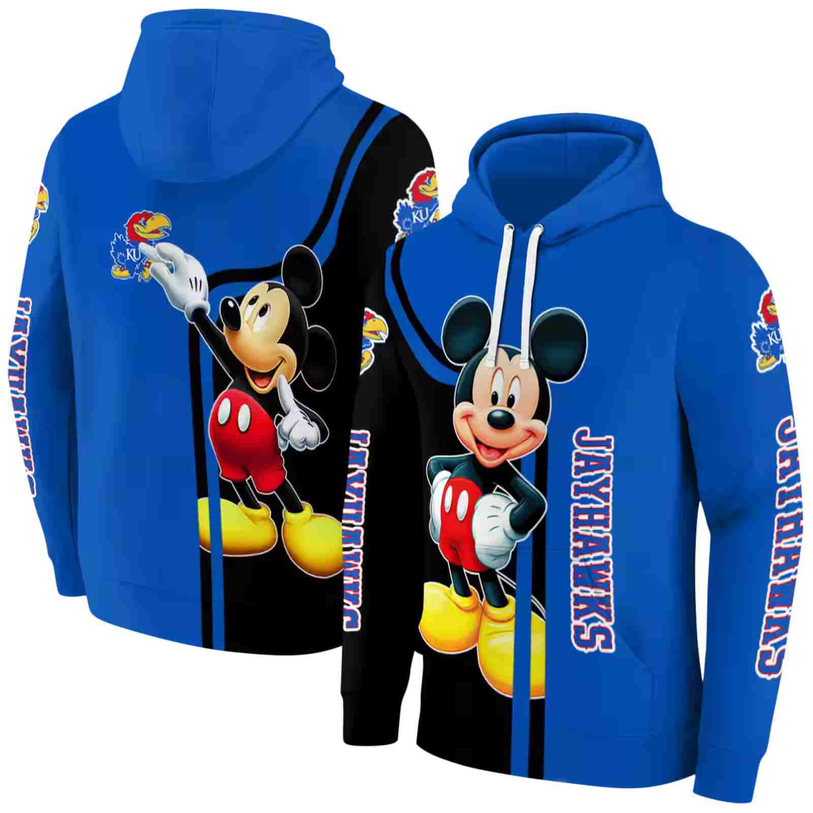 kansas jayhawks mickey mouse blue black hoodie fashion forward