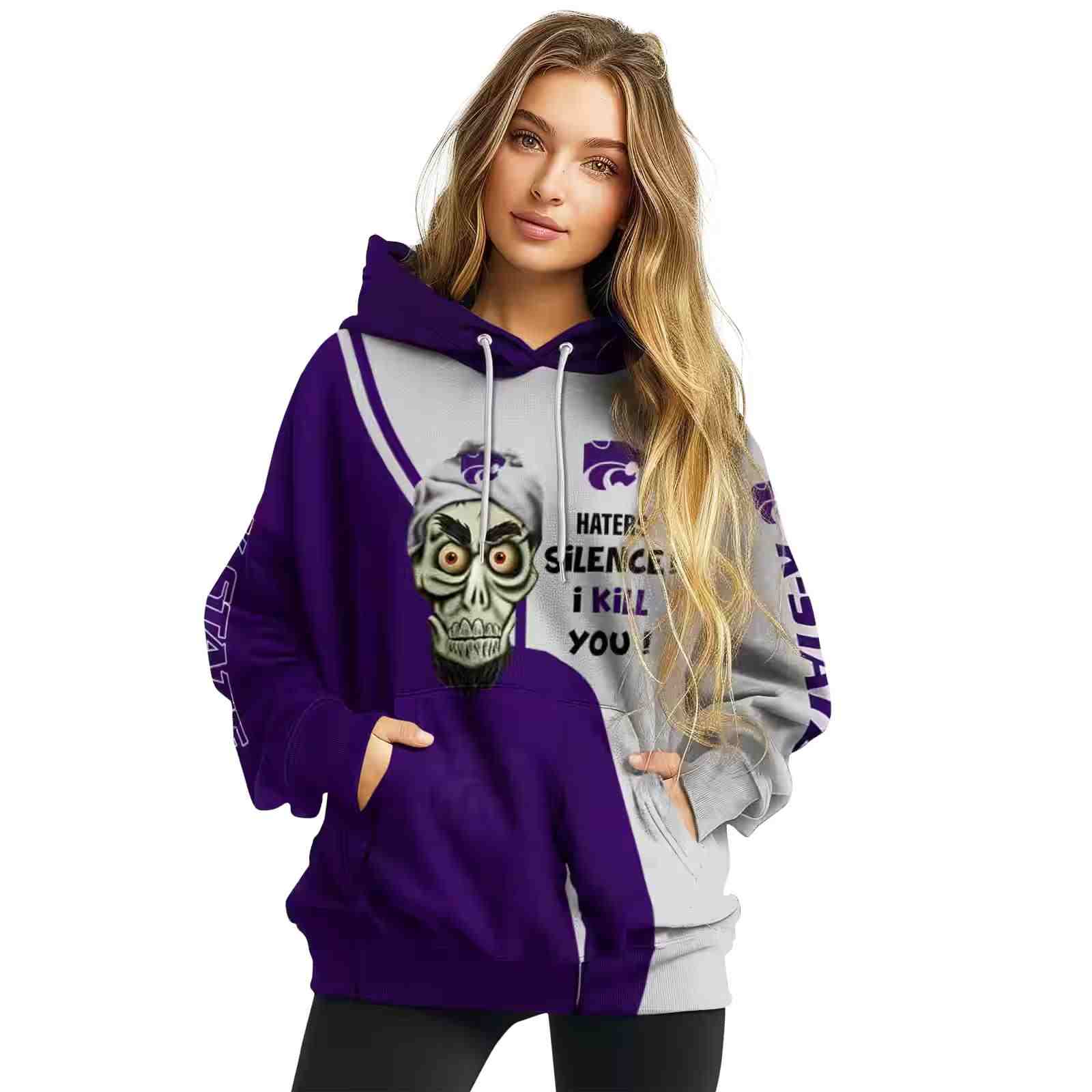 kansas state wildcats achmed skull purple hoodie high quality