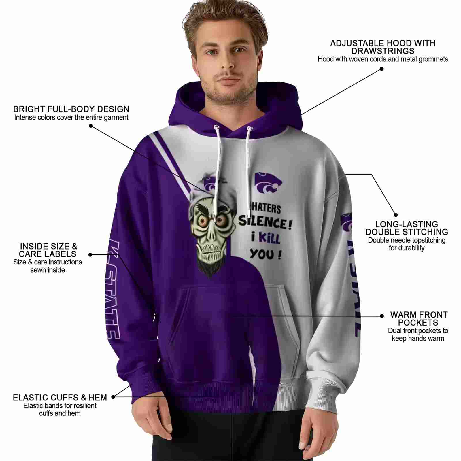 kansas state wildcats achmed skull purple hoodie latest model