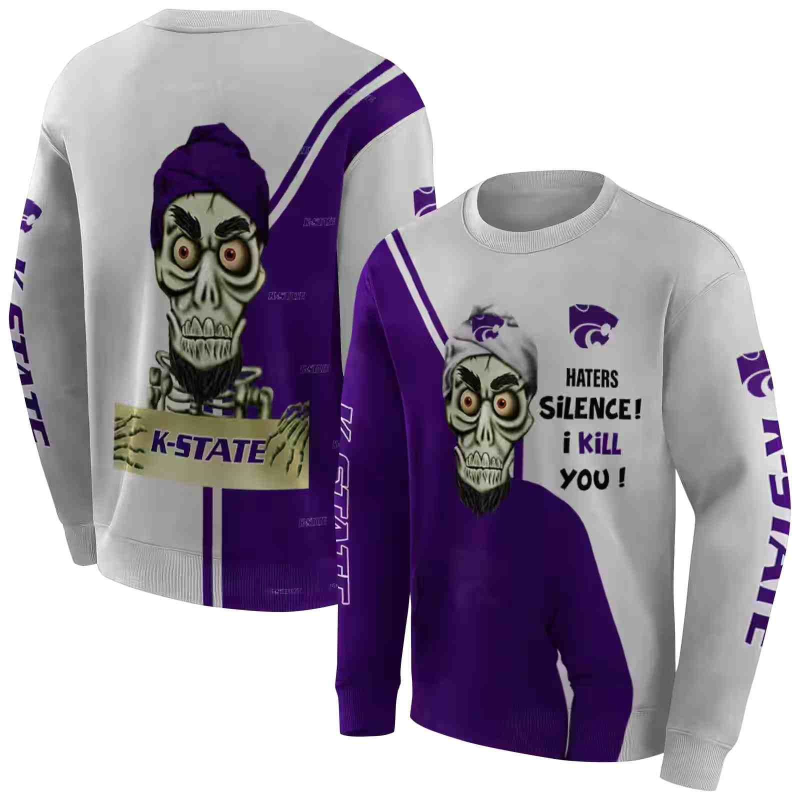 kansas state wildcats achmed skull purple hoodie premium grade