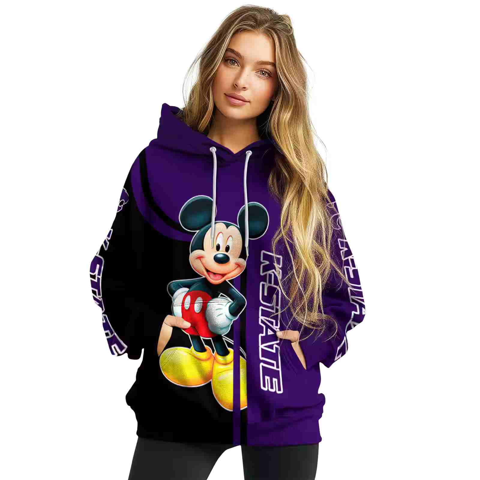 kansas state wildcats mickey mouse purple black hoodie high quality