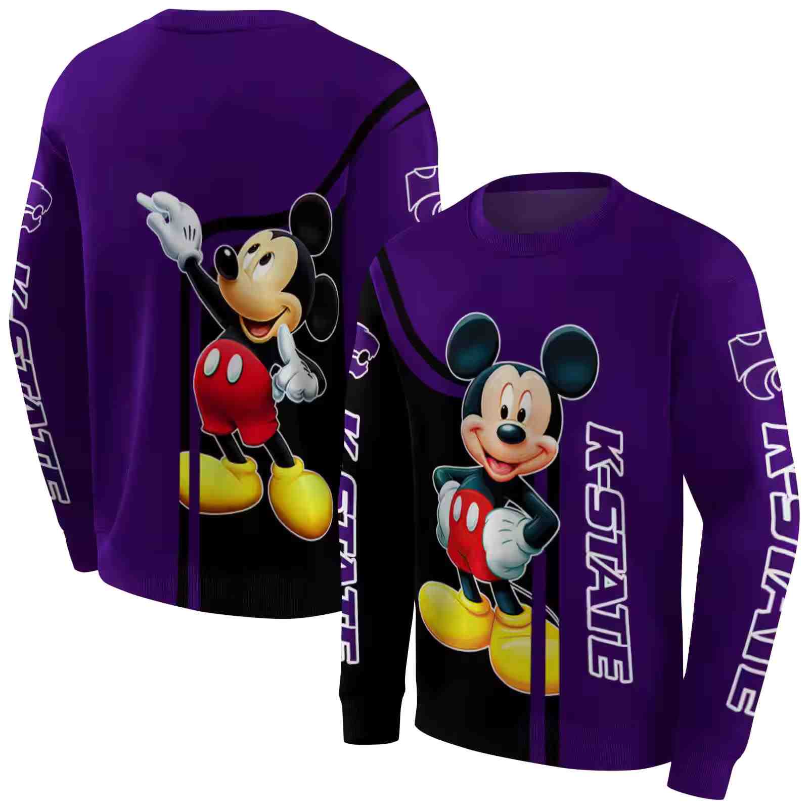 kansas state wildcats mickey mouse purple black hoodie premium grade