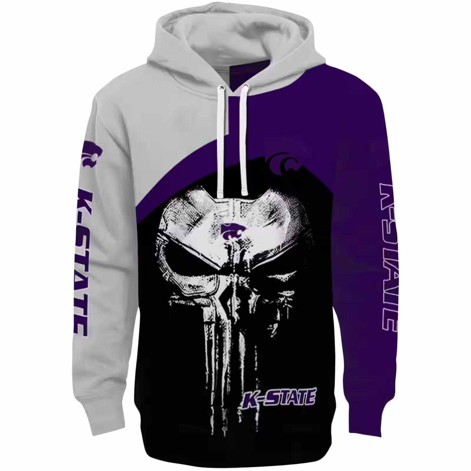 Kansas State Wildcats Skull Punisher Grey Black Hoodie