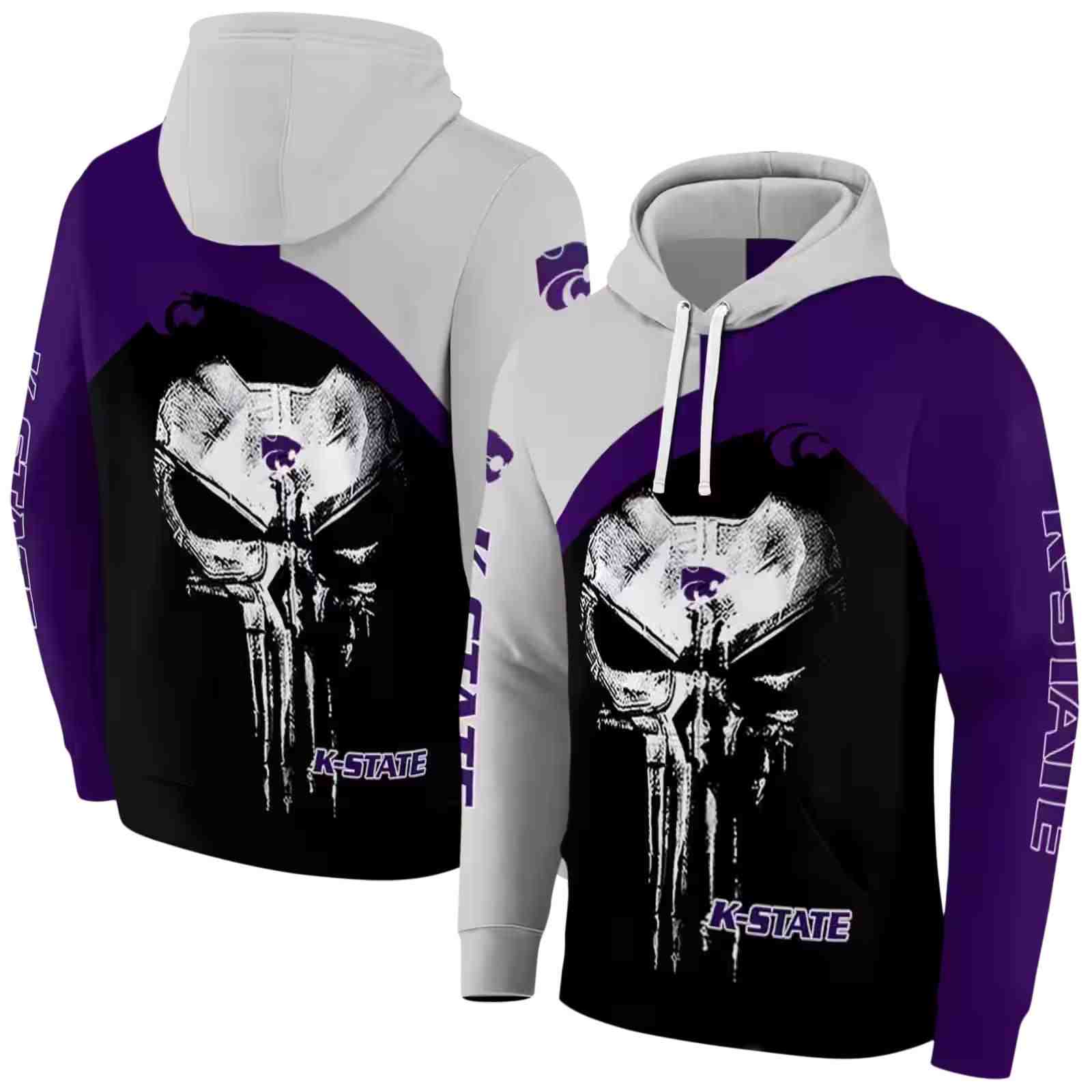 kansas state wildcats skull punisher grey black hoodie fashion forward