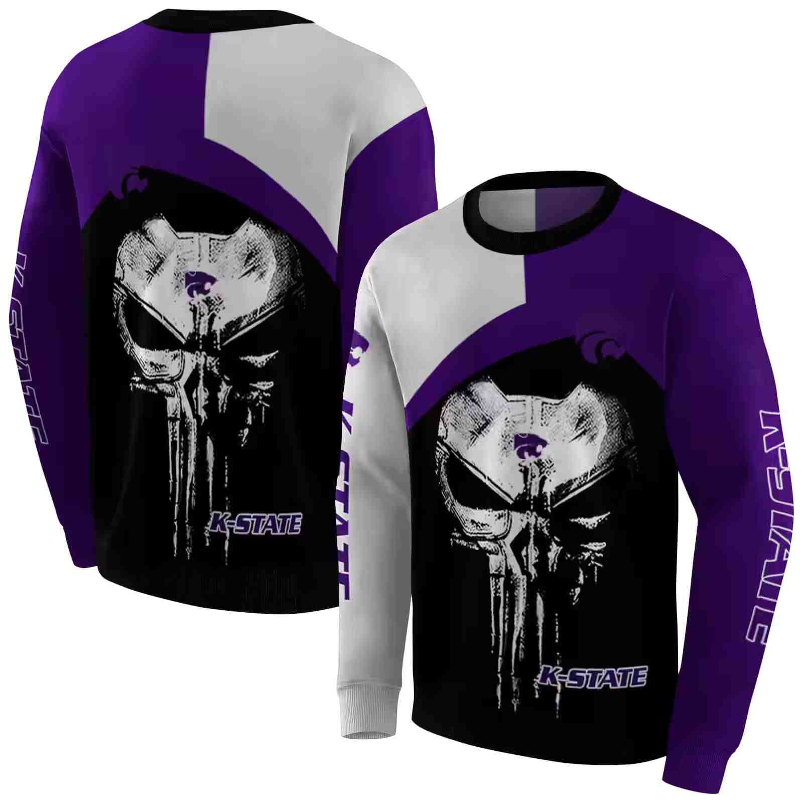 kansas state wildcats skull punisher grey black hoodie premium grade