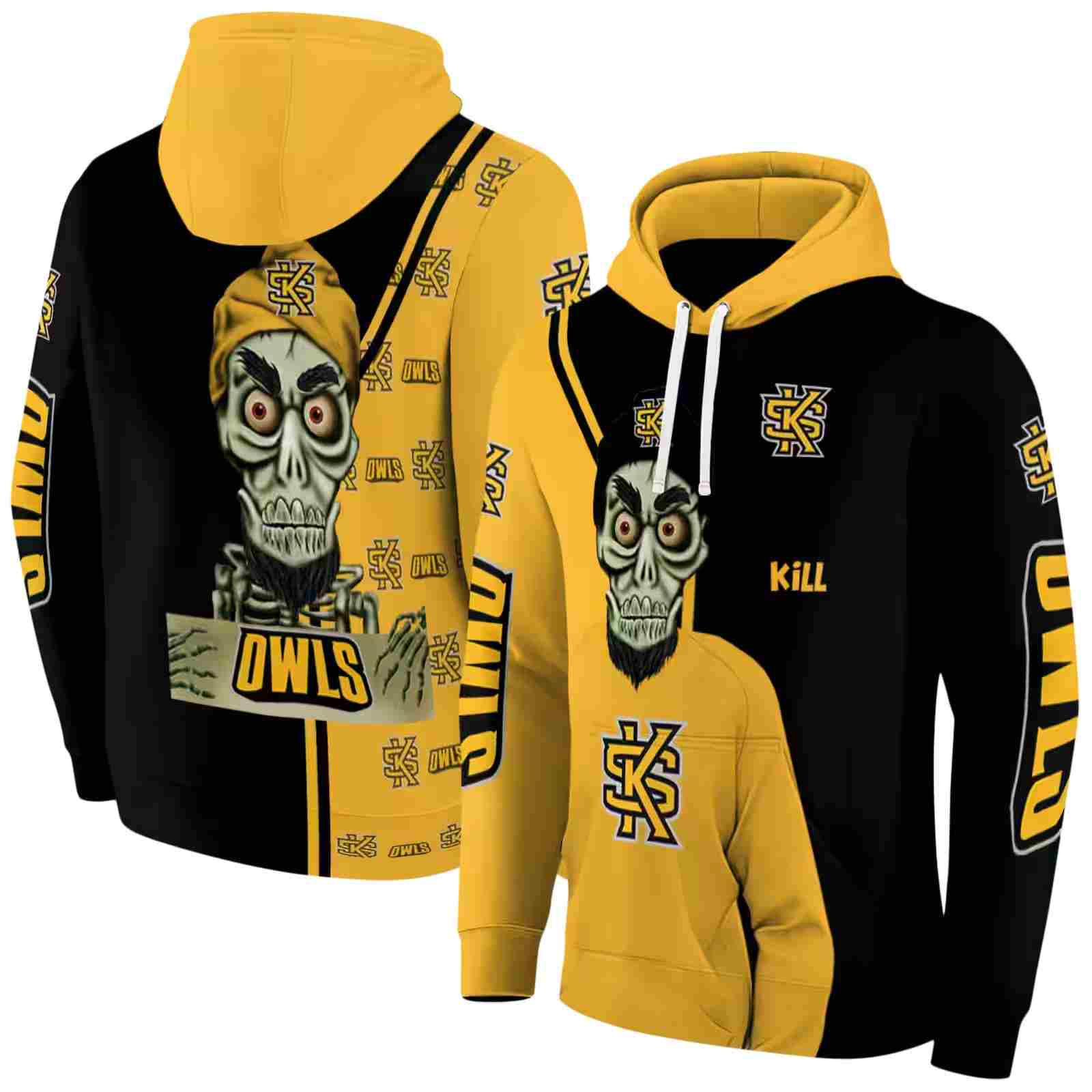 kennesaw state owls achmed skull gold hoodie fashion forward