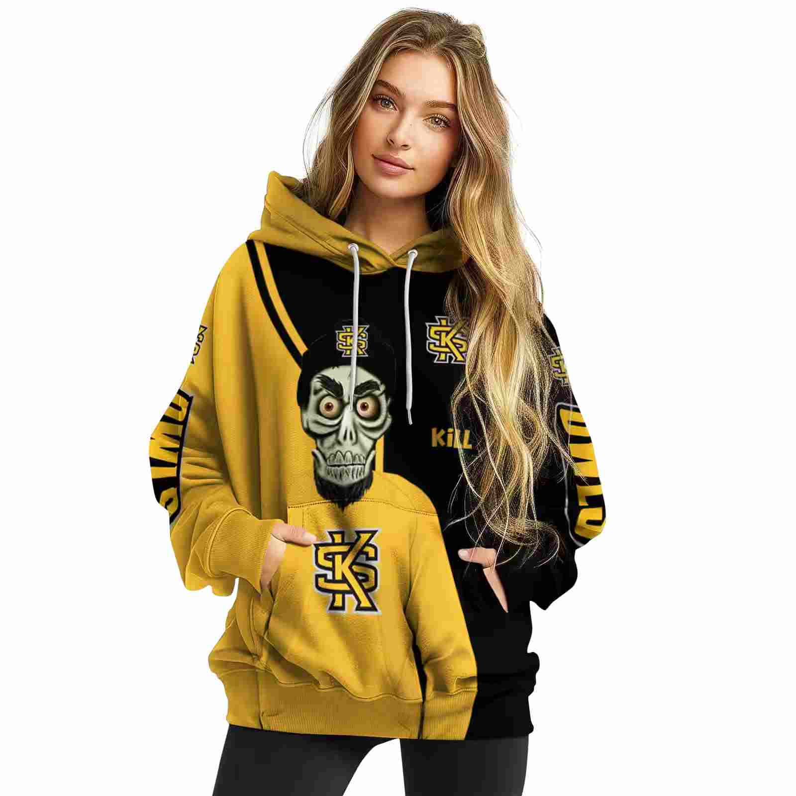 kennesaw state owls achmed skull gold hoodie high quality