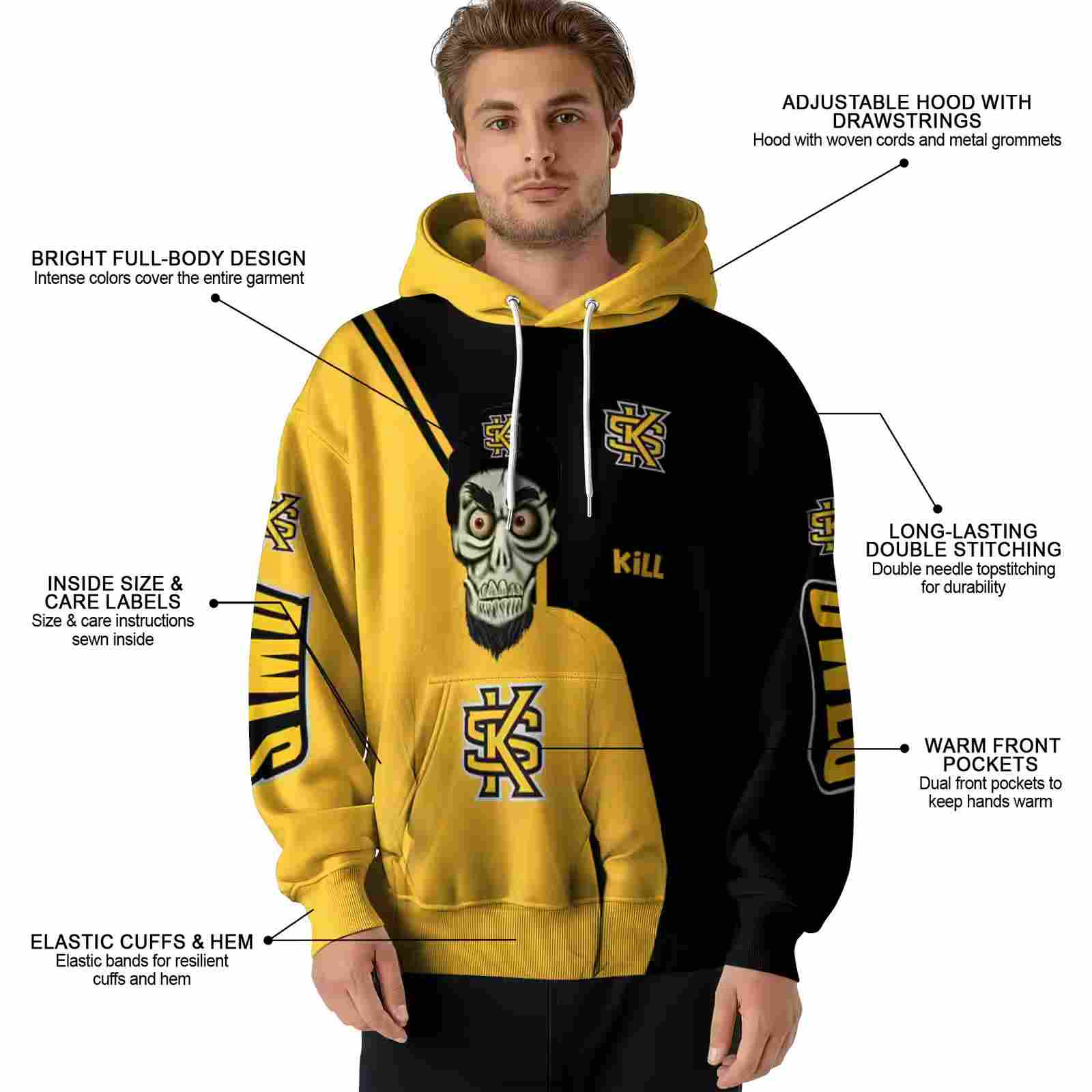 kennesaw state owls achmed skull gold hoodie latest model