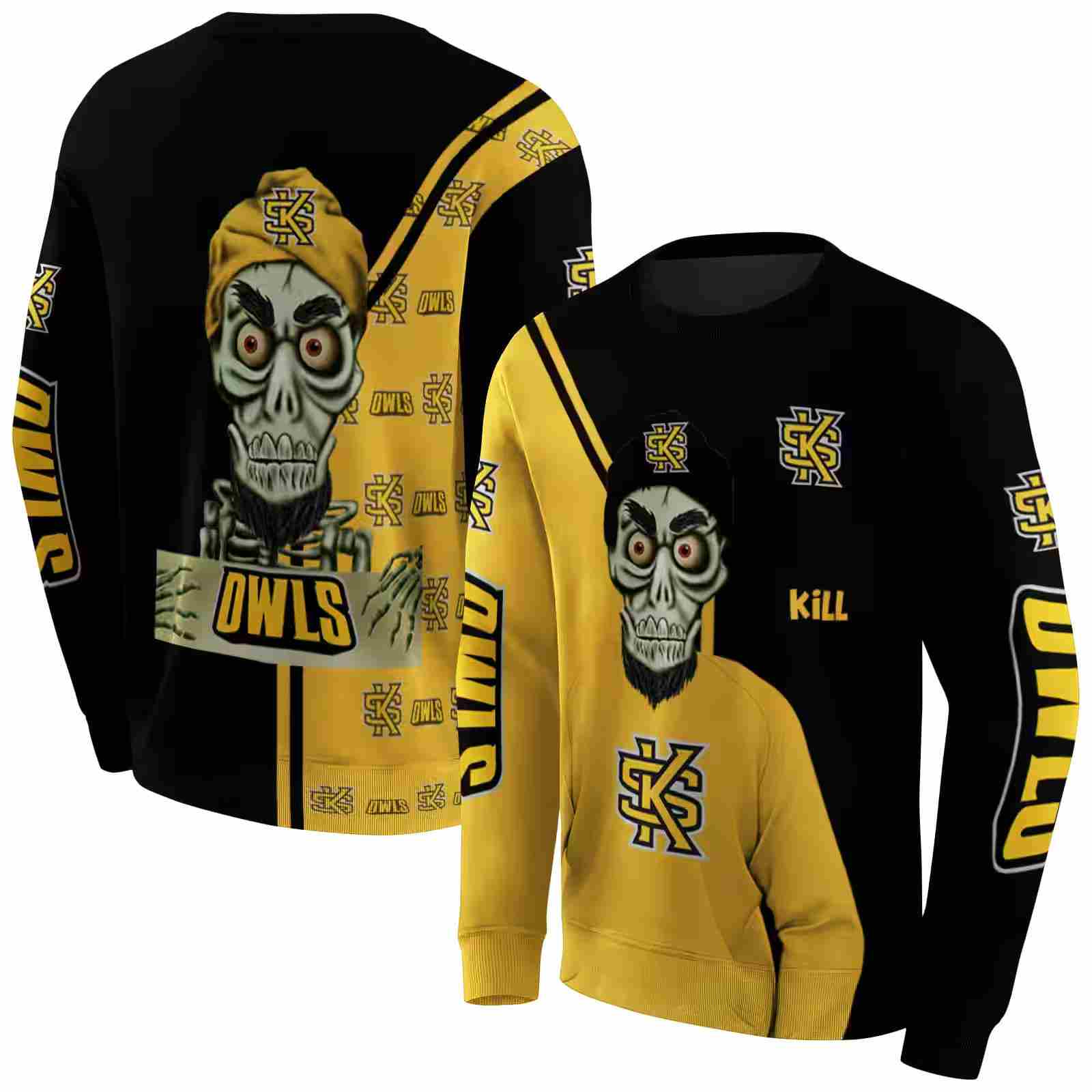 kennesaw state owls achmed skull gold hoodie premium grade