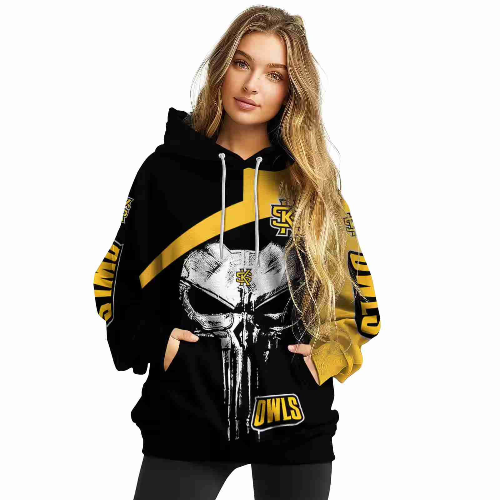 kennesaw state owls skull punisher black hoodie high quality