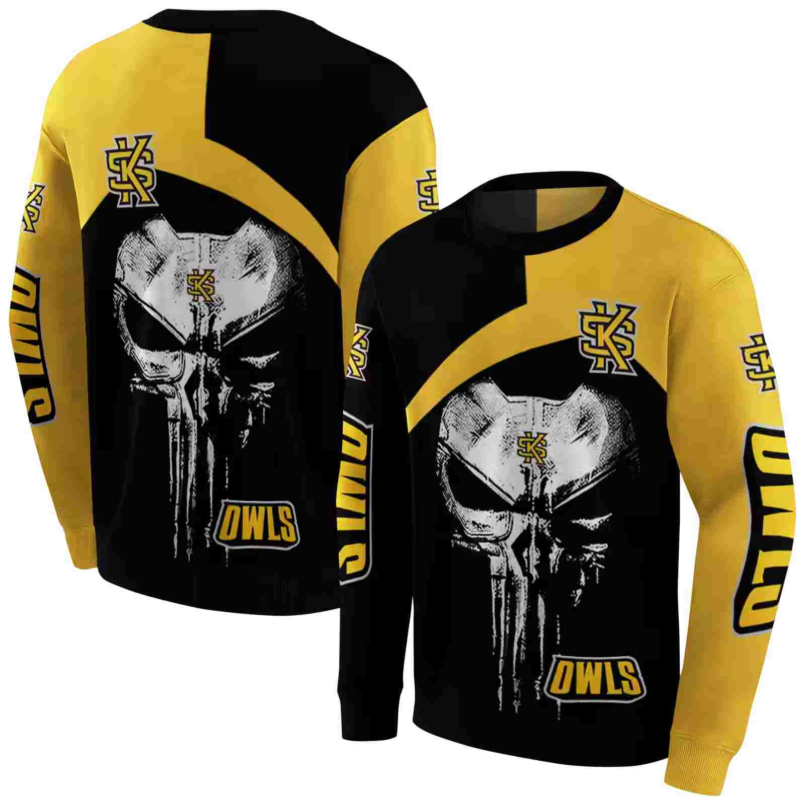 kennesaw state owls skull punisher black hoodie premium grade