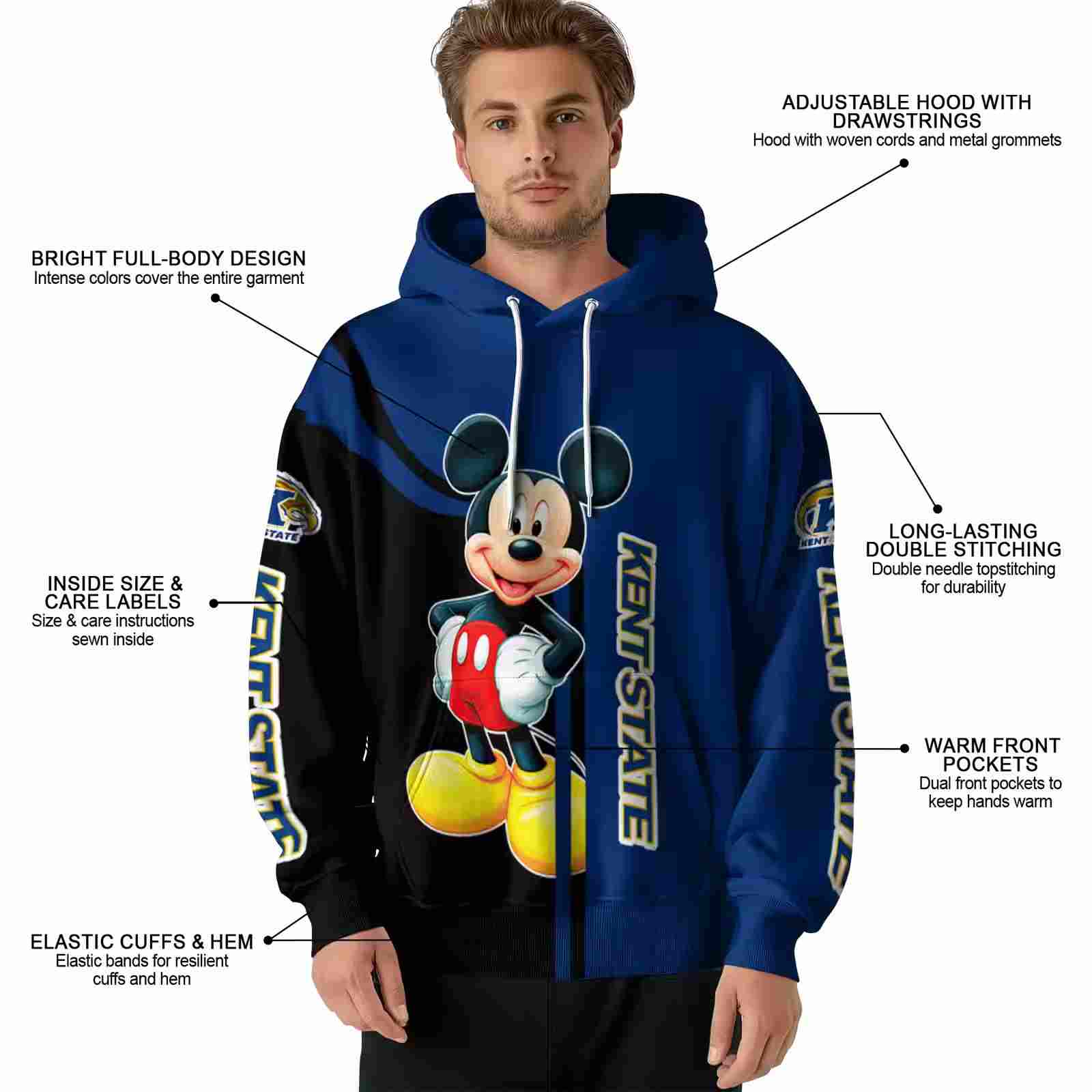 kent state golden flashes mickey mouse navy blue black hoodie latest model