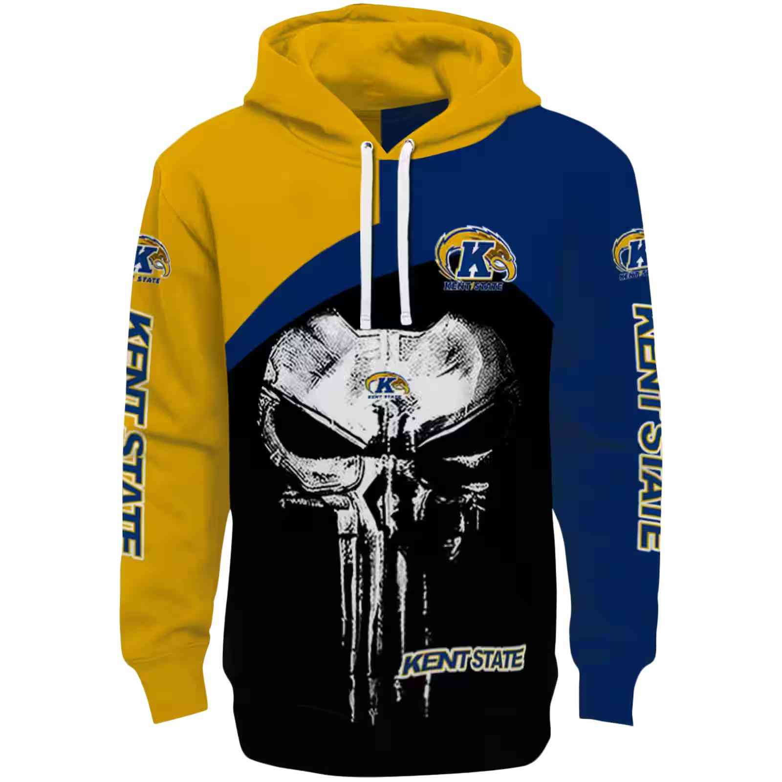 Kent State Golden Flashes Skull Punisher Gold Black Hoodie