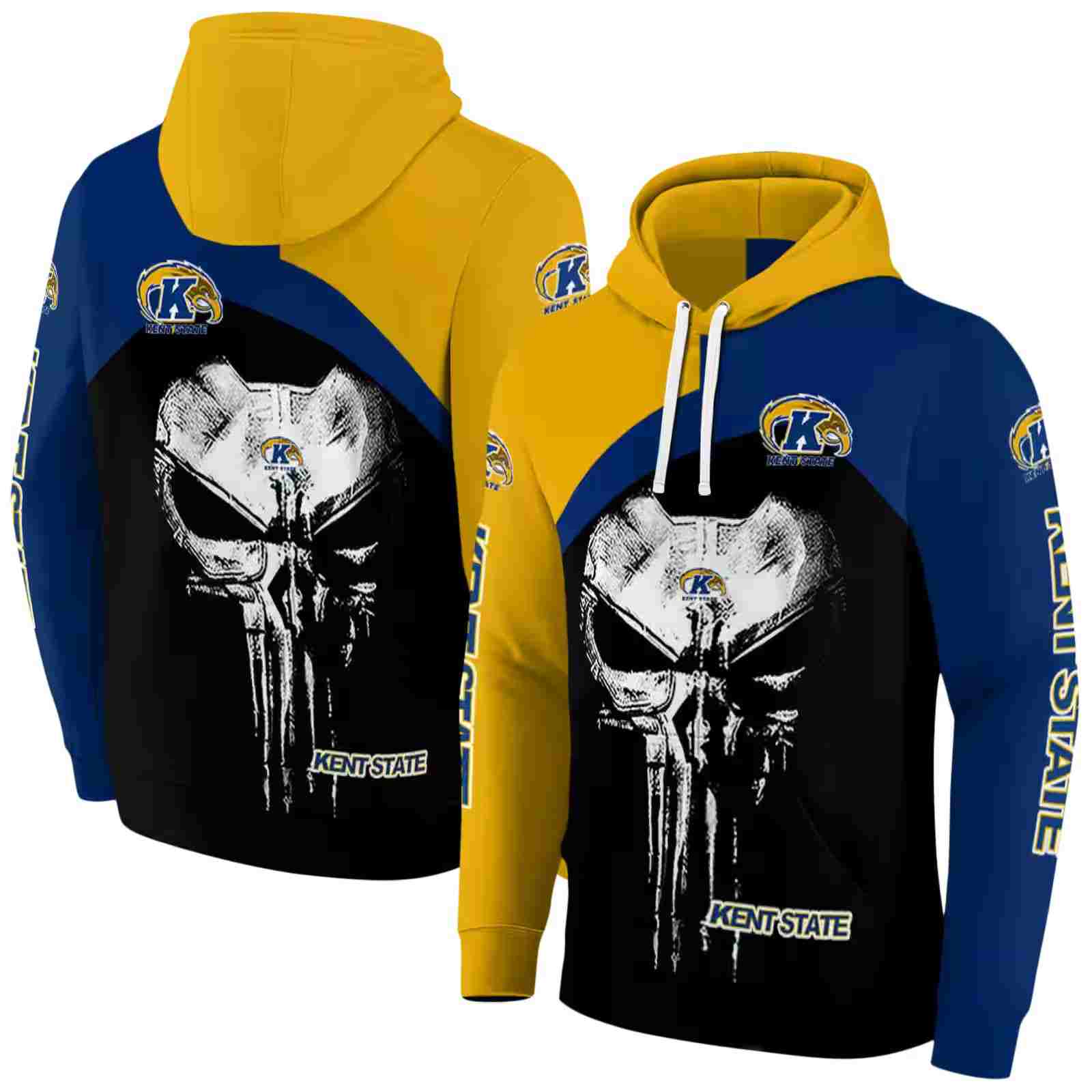 kent state golden flashes skull punisher gold black hoodie fashion forward