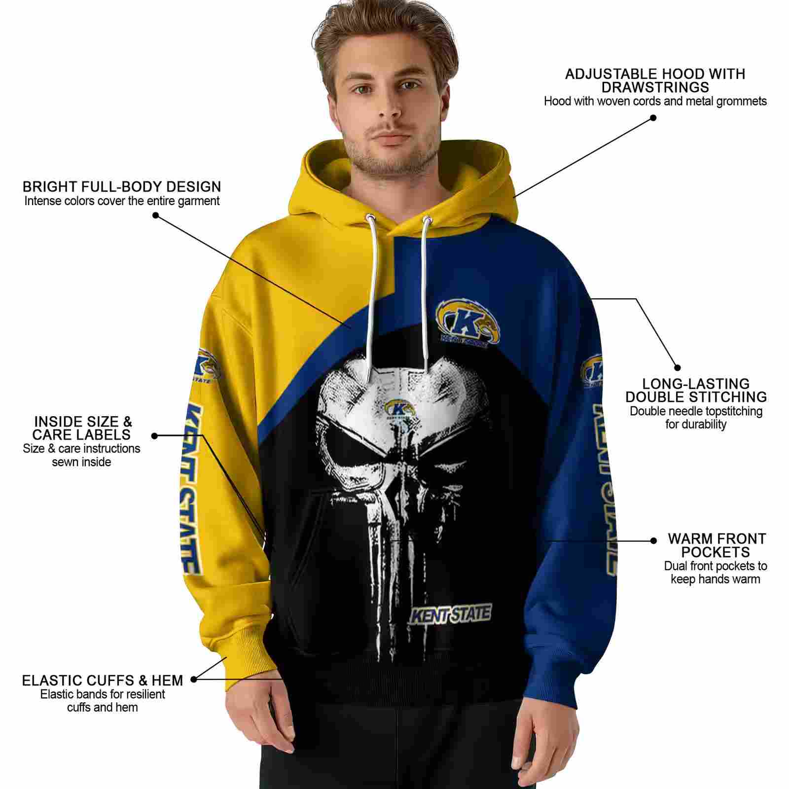 kent state golden flashes skull punisher gold black hoodie latest model