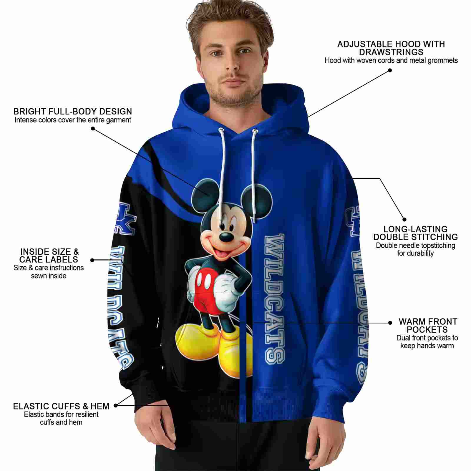 kentucky wildcats mickey mouse blue black hoodie latest model