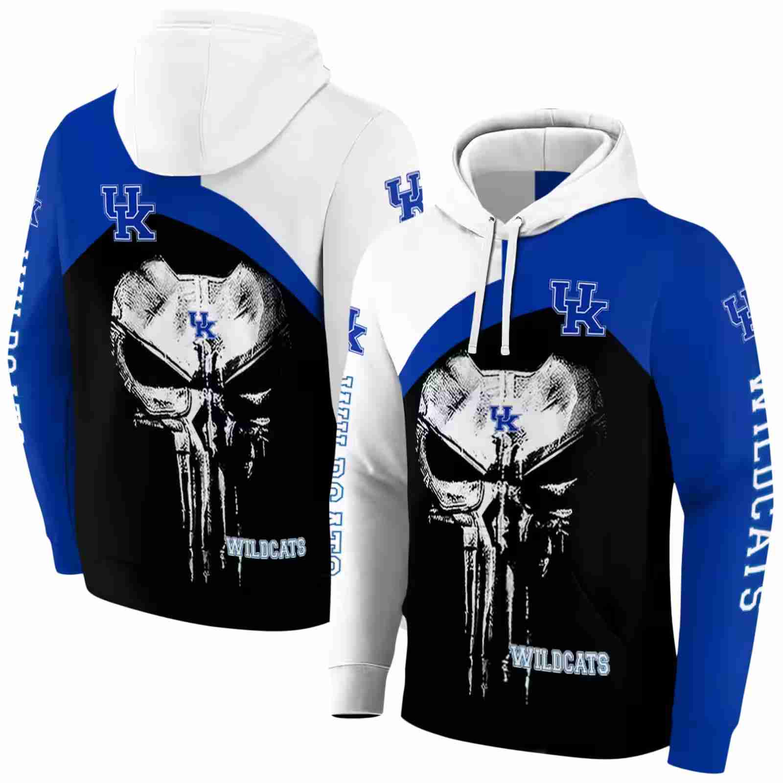 kentucky wildcats skull punisher white black hoodie fashion forward