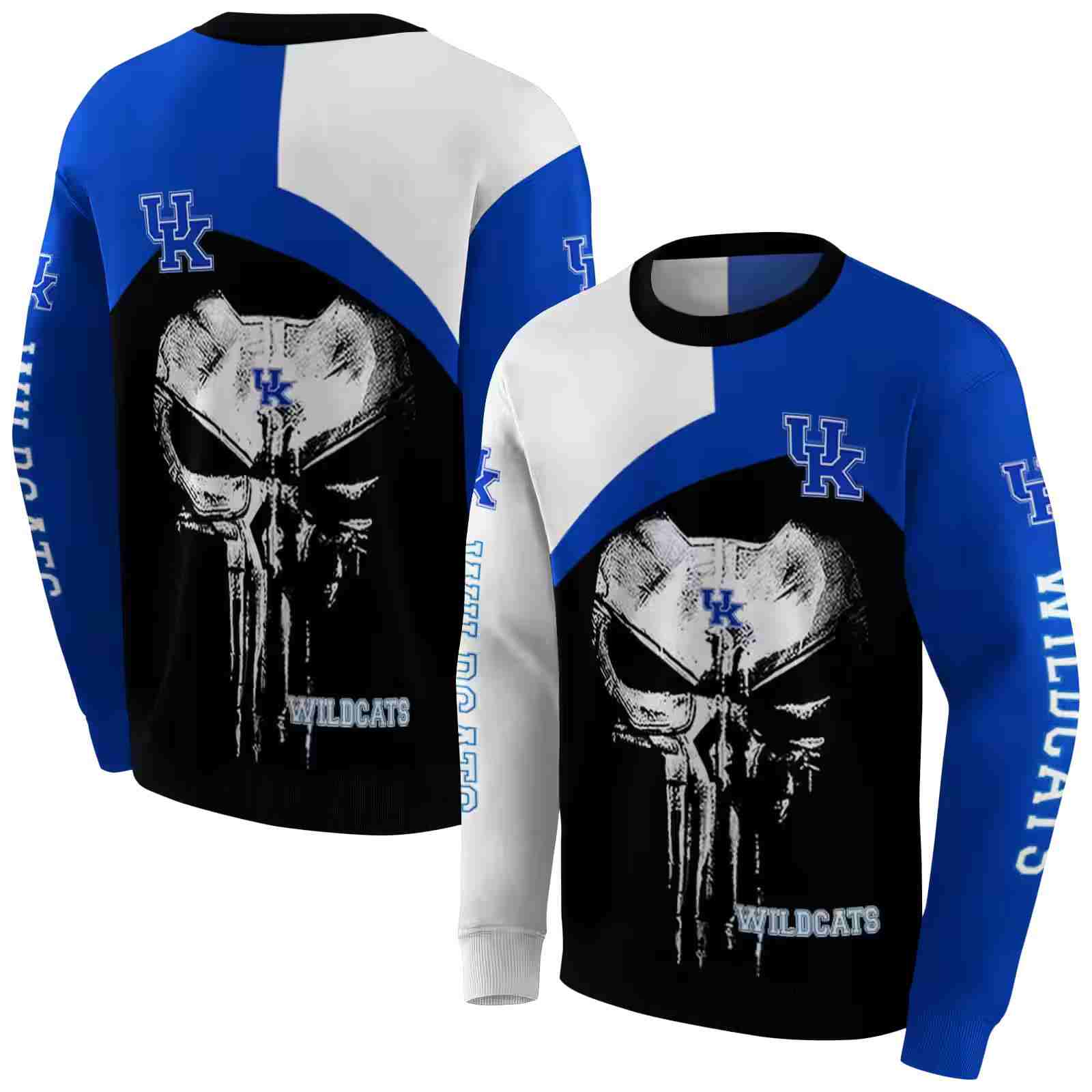 kentucky wildcats skull punisher white black hoodie premium grade